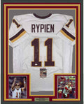 Framed Autographed/Signed Mark Rypien SB XXVI MVP 35x39 Washington White Football Jersey JSA COA