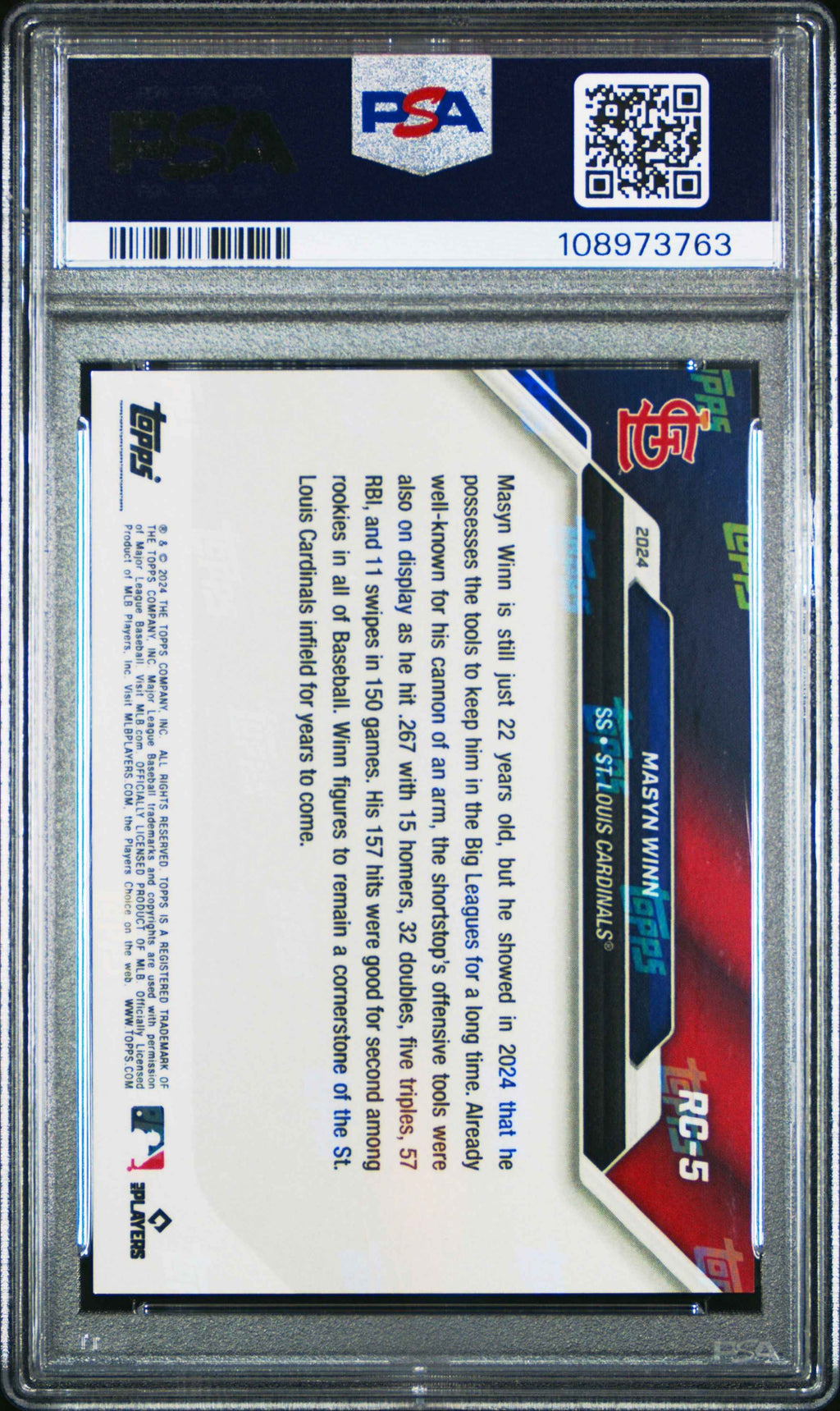 Graded 2024 Topps Now Masyn Winn #RC5 Rookie Cup Team Set Rookie RC Baseball Card PSA 10 Gem Mint