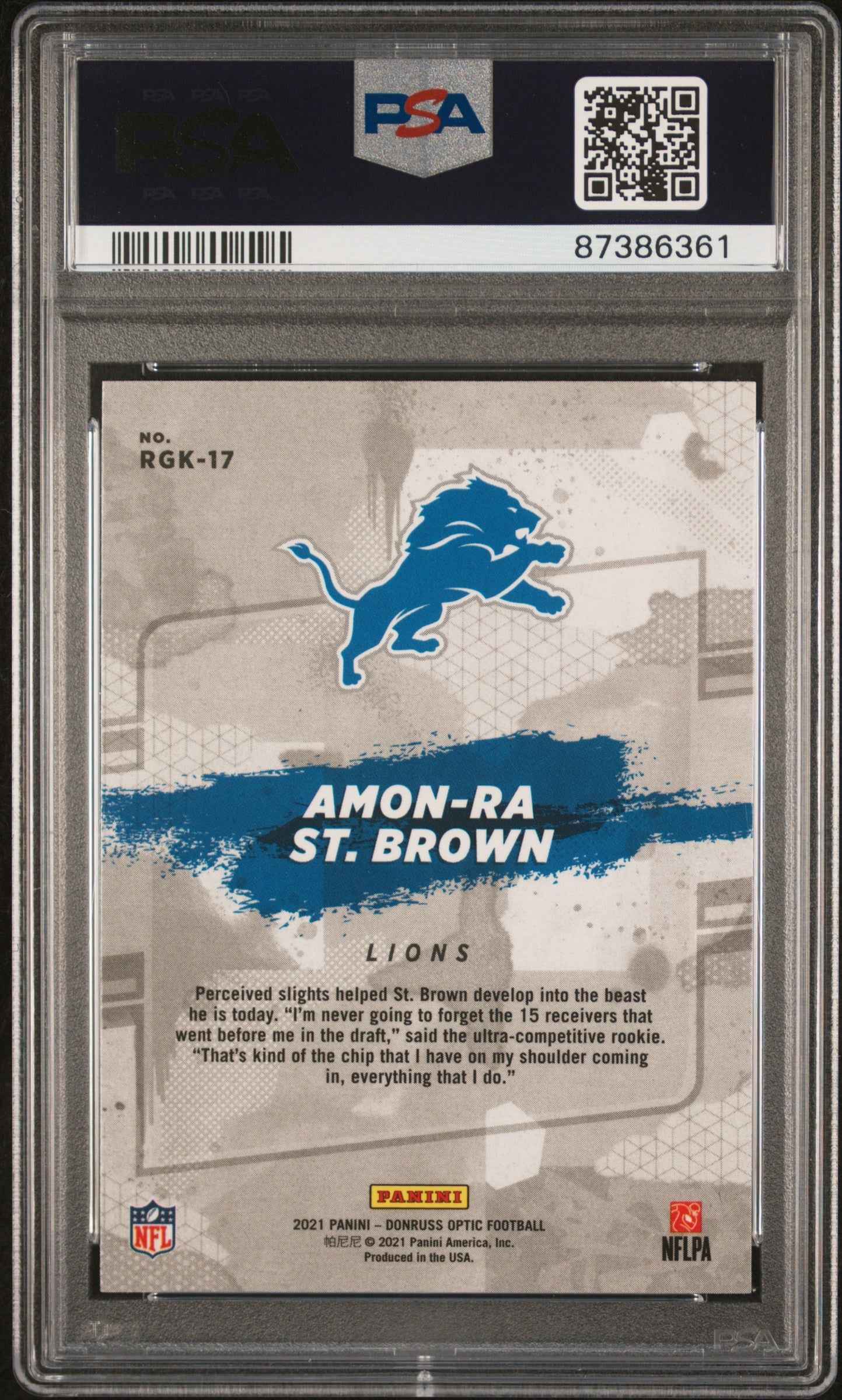 Graded 2021 Panini Donruss Optic Amon-Ra St. Brown #RGK17 Rookie Gridiron Kings Rookie RC Football Card PSA 10 Gem Mint