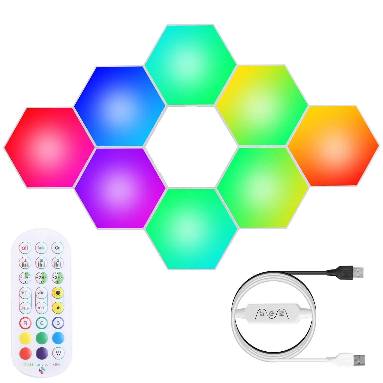 8-Piece: Hexagon Light Panels RGBW Colorful Splicing Wall Lamps