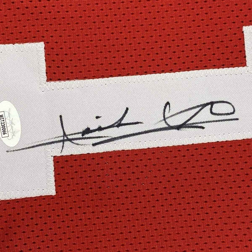 Framed Autographed/Signed Isiah Thomas 35x39 Indiana Red Basketball Jersey JSA COA