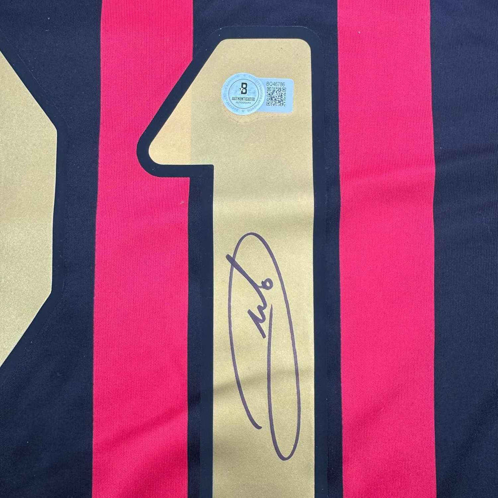 Framed Autographed/Signed Andrea Pirlo 35x39 AC Milan Black/Red Soccer Futbol Jersey Beckett BAS COA