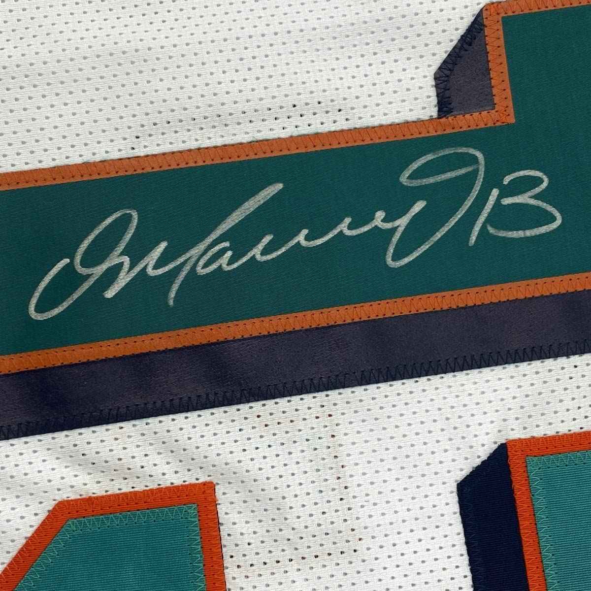 Framed Autographed/Signed Dan Marino 35x39 Miami White Football Jersey JSA COA