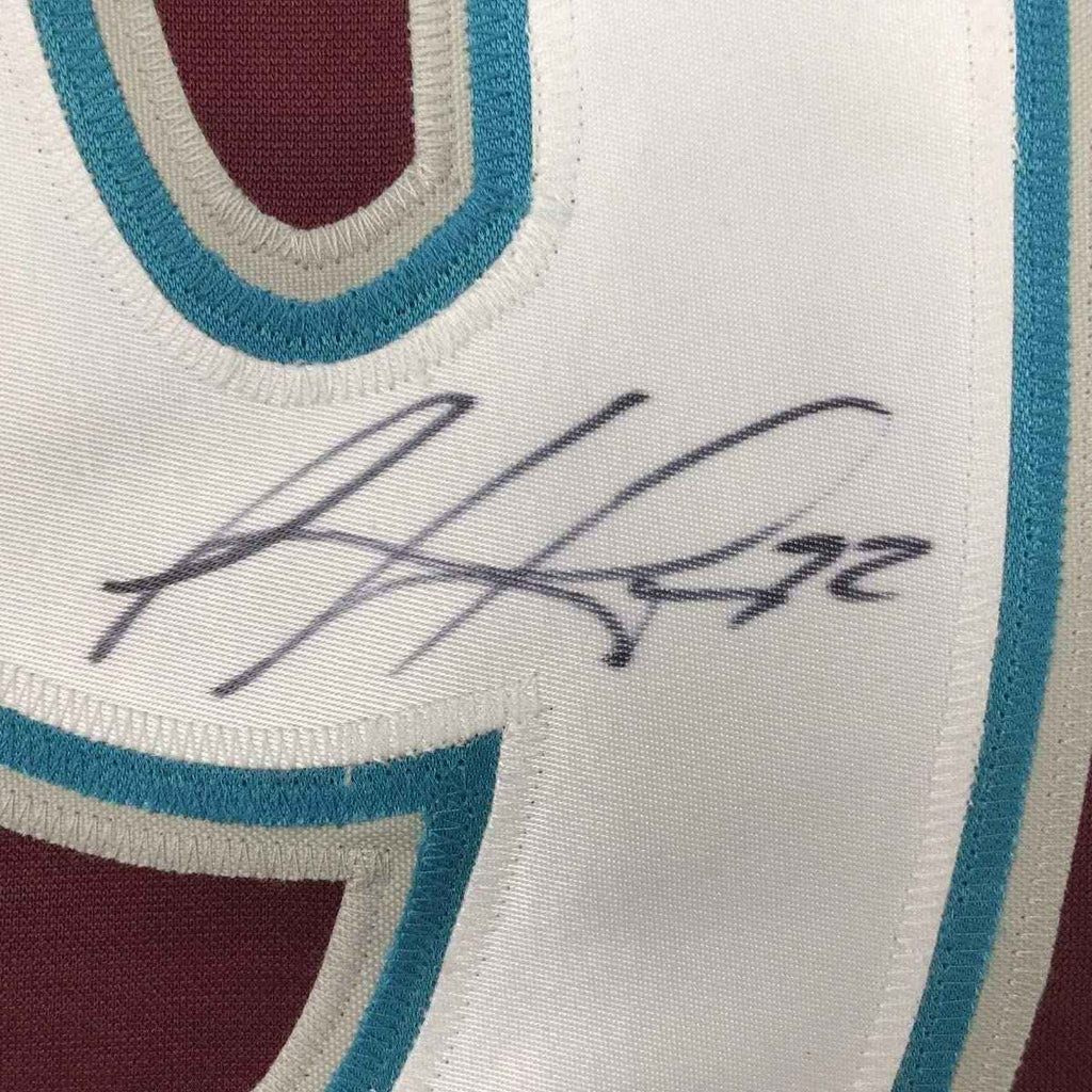 Framed Autographed/Signed Gabriel Landeskog 35x39 Colorado Maroon Hockey Jersey Beckett BAS COA