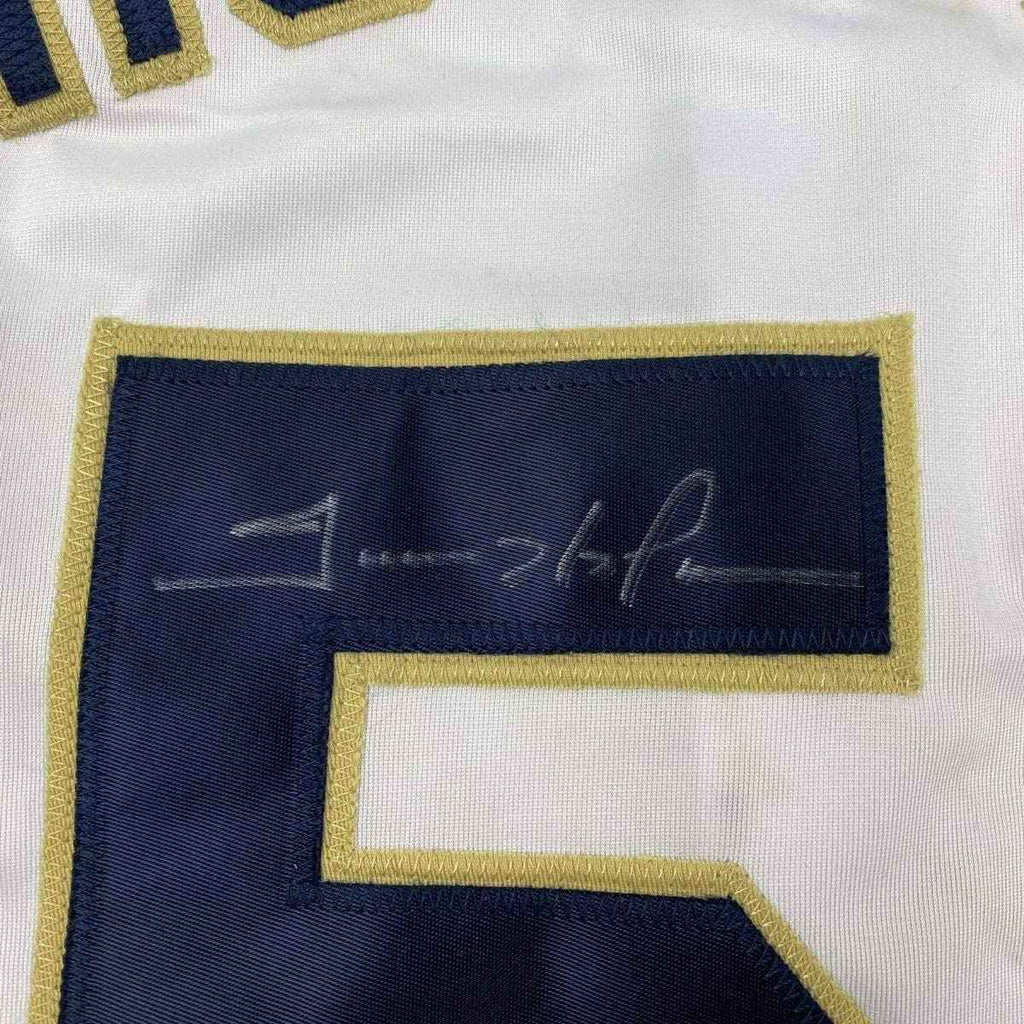Framed Autographed/Signed Trevor Hoffman 35x39 San Diego White Baseball Jersey JSA COA
