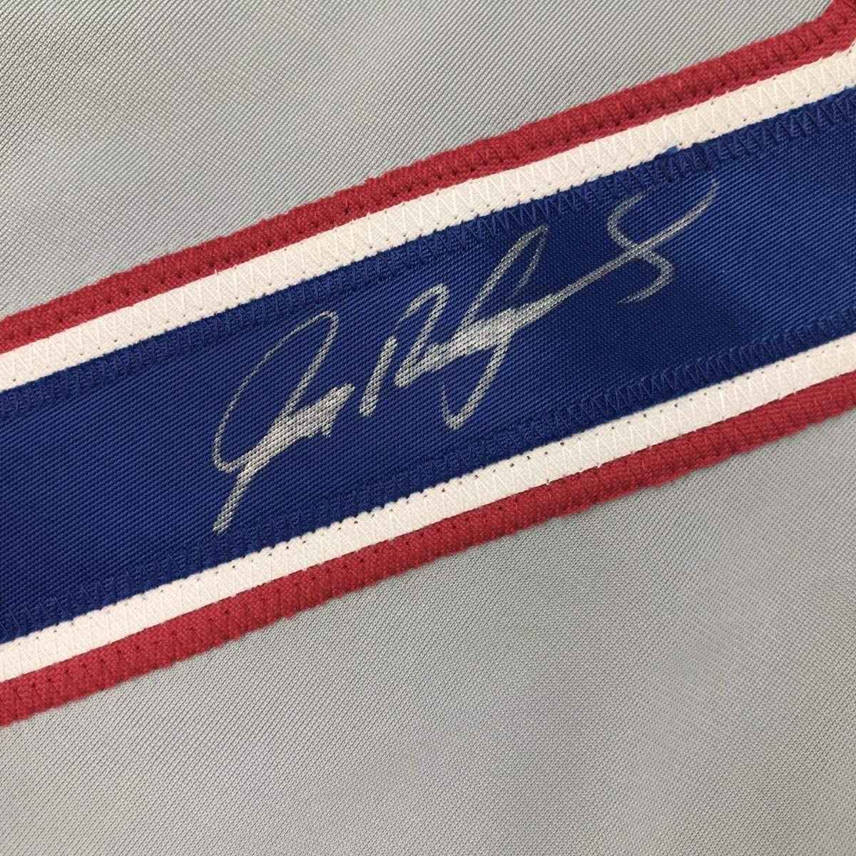 Framed Autographed/Signed Ivan Pudge Rodriguez 35x39 Texas Grey Baseball Jersey JSA COA