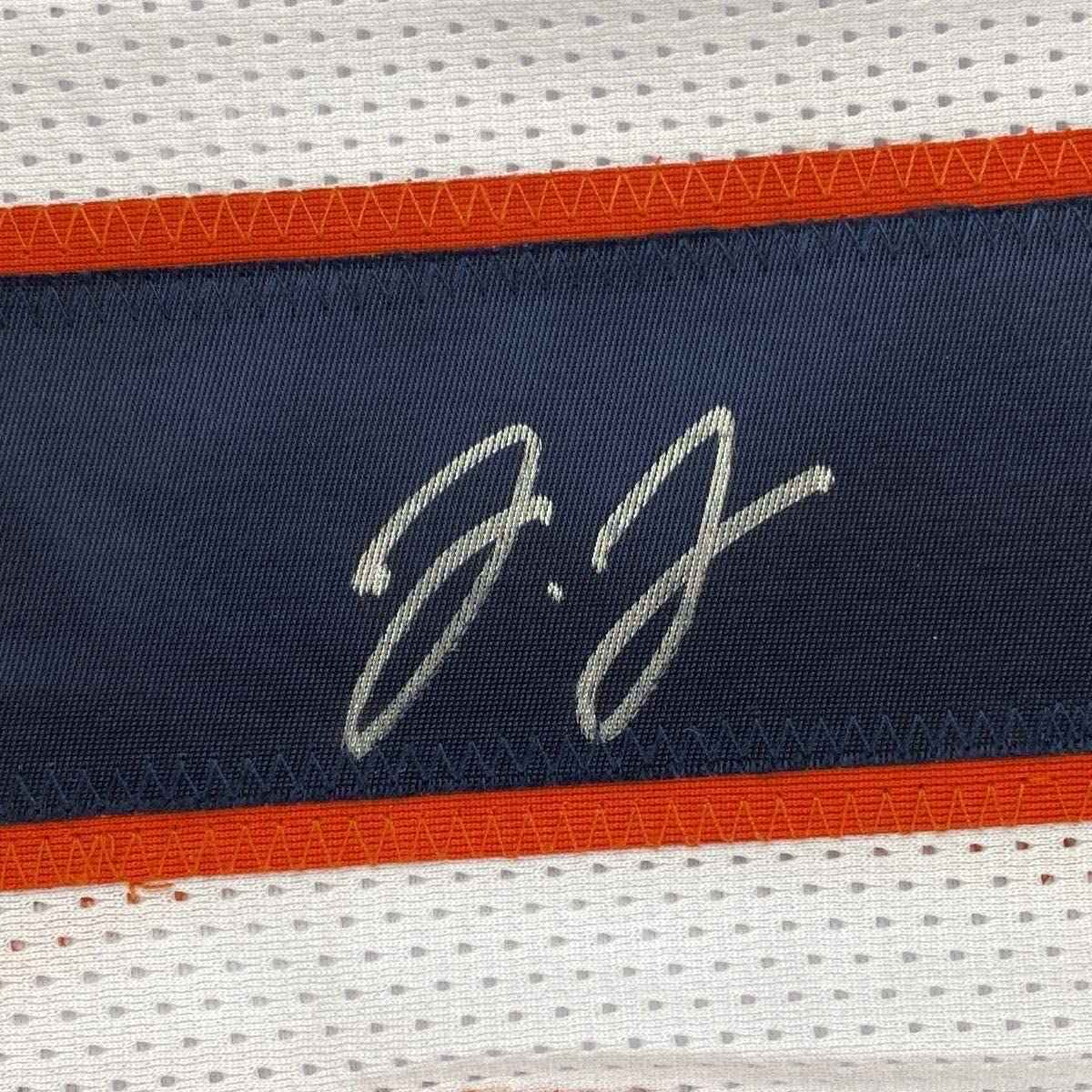 Framed Autographed/Signed Jerry Jeudy 35x39 Denver White Football Jersey JSA COA