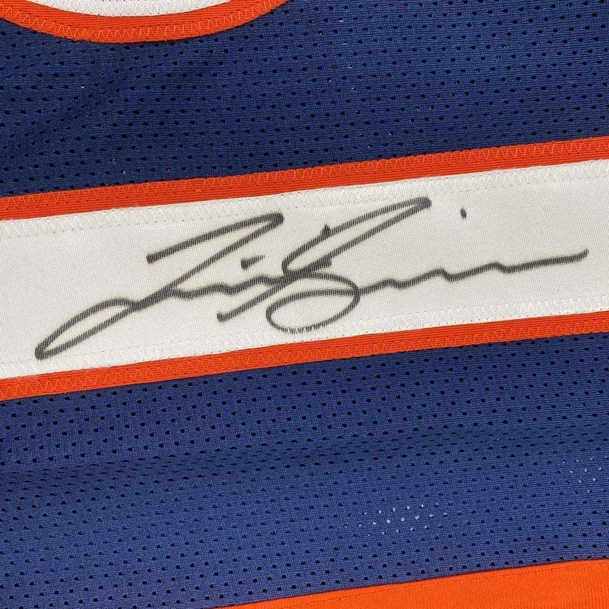 Framed Autographed/Signed Justin Simmons 35x39 Denver Blue Football Jersey PSA/DNA COA