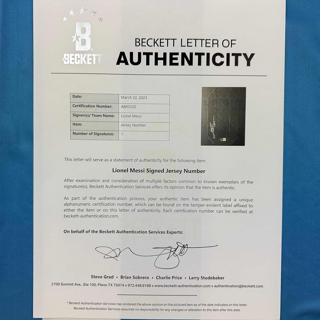 Framed Autographed/Signed Lionel Leo Messi 35x39 Argentina Blue/White Soccer Jersey Beckett BAS COA/LOA