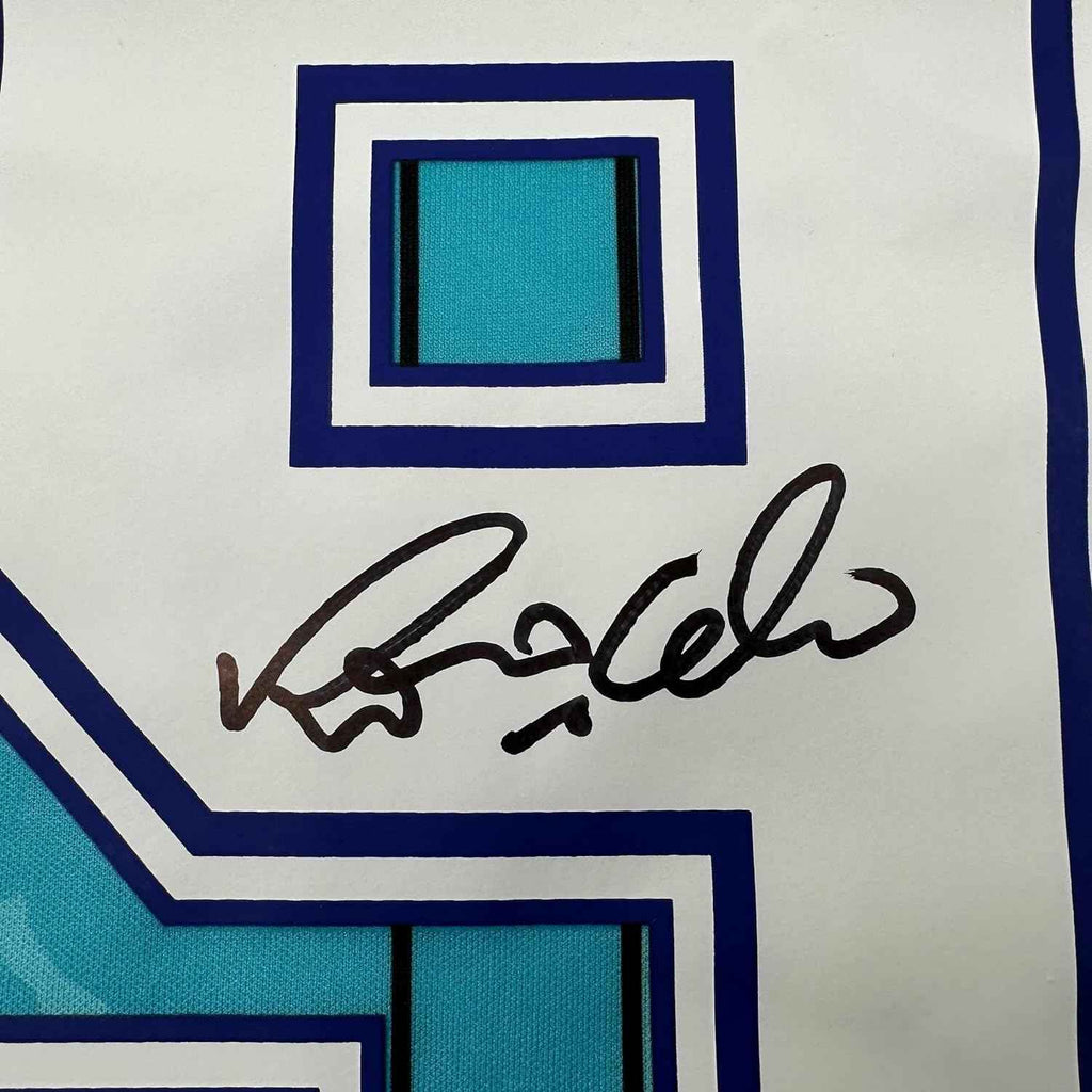 Framed Autographed/Signed Ronaldo Nazario 35x39 FC Barcelona 1996-97 Teal Soccer Jersey Beckett BAS COA
