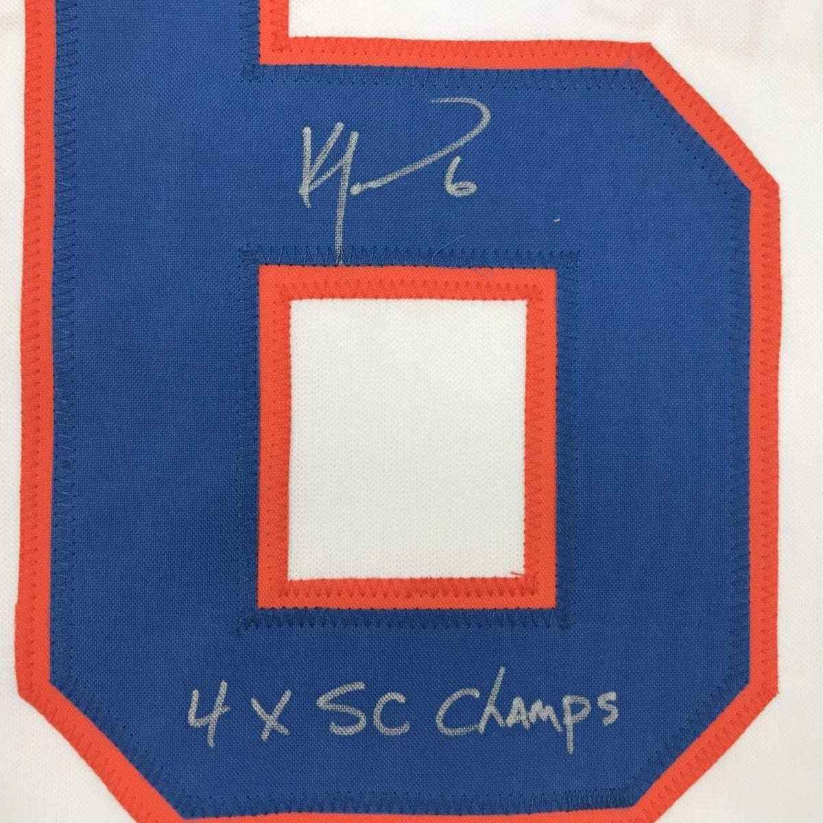 Framed Autographed/Signed Ken Morrow 4x SC Champs 35x39 New York White Hockey Jersey JSA COA