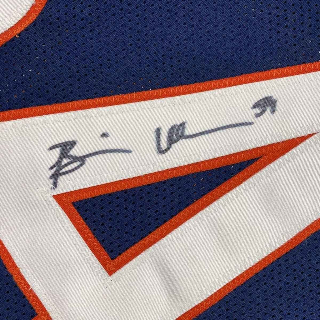 Framed Autographed/Signed Brian Urlacher 35x39 Chicago Bears Blue Football Jersey JSA COA