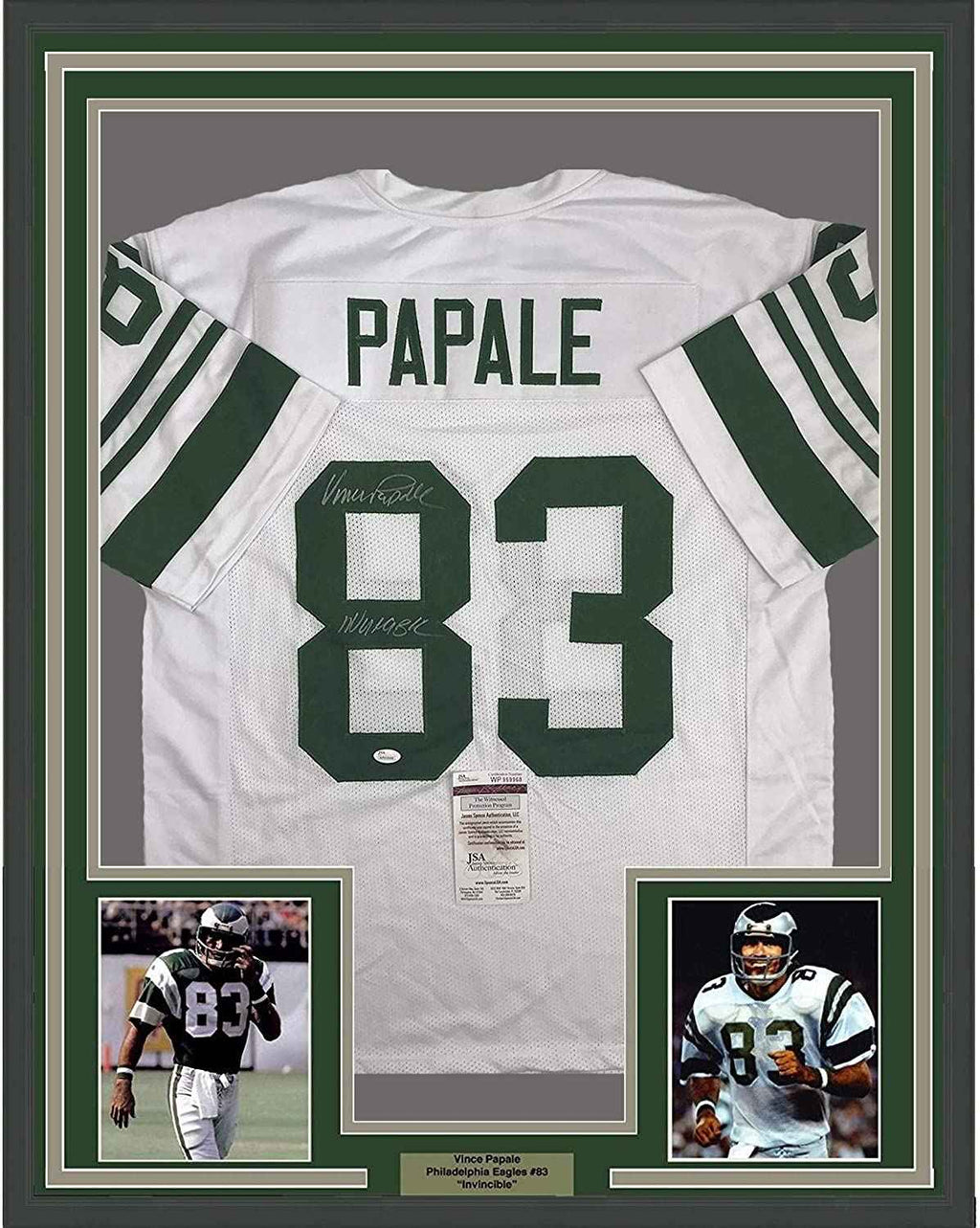 Framed Autographed/Signed Vince Papale Invincible  35x39 Philadelphia White Football Jersey JSA COA