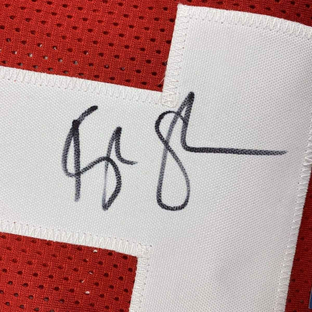 Framed Autographed/Signed Kyle Shanahan Coach 35x39 San Francisco Red Football Jersey Beckett BAS COA