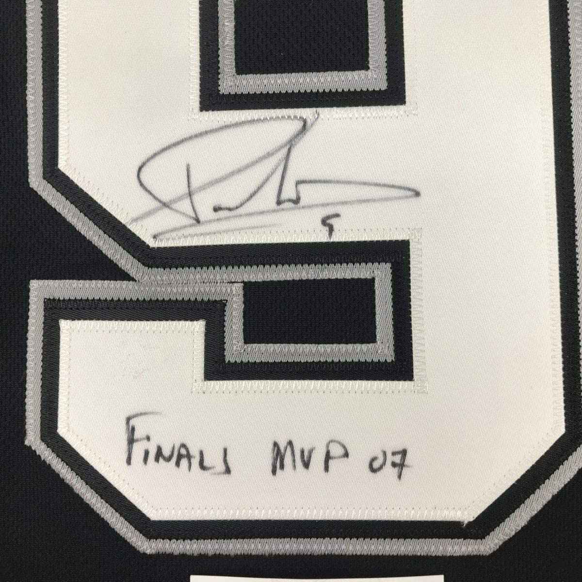 Framed Autographed/Signed Tony Parker Finals MVP 07 35x39 San Antonio Black Basketball Jersey JSA COA
