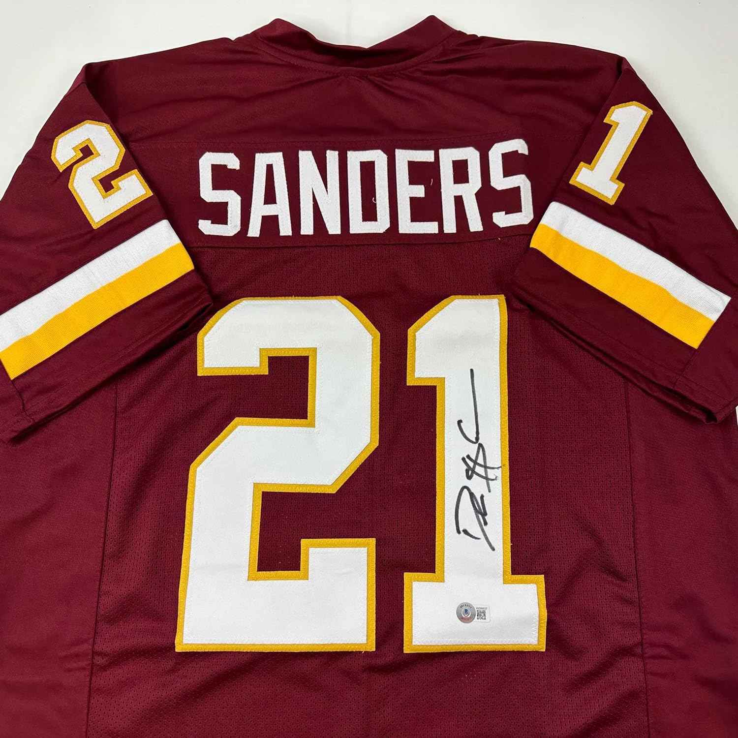 Framed Autographed/Signed Deion Sanders 35x39 Washington Burgundy Football Jersey Beckett BAS COA