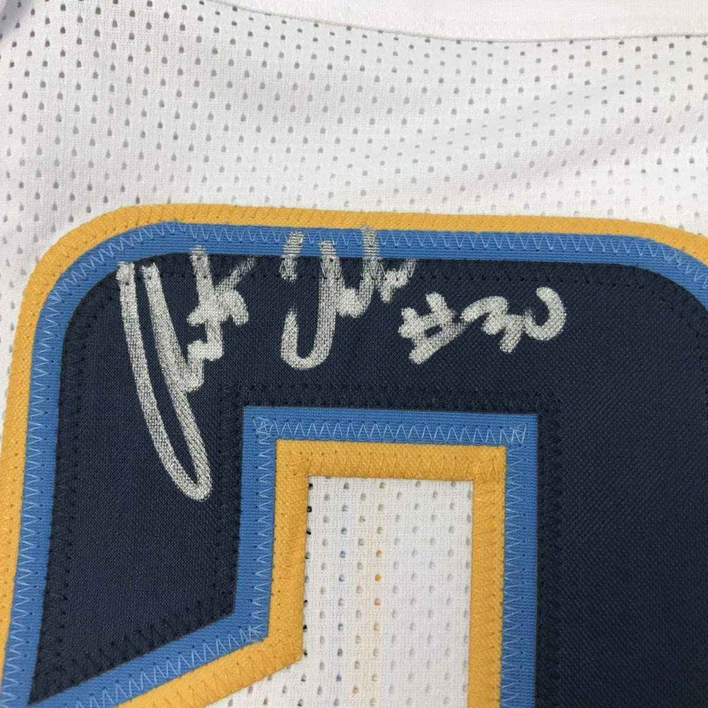 Autographed/Signed Austin Ekeler Los Angeles LA White Football Jersey Beckett BAS COA