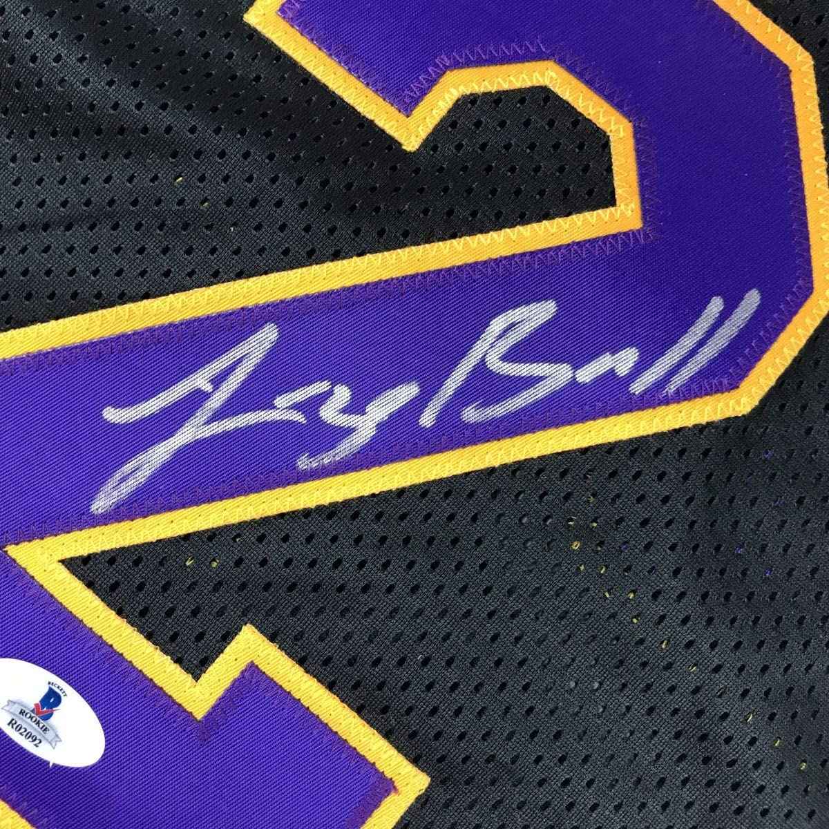 Autographed/Signed Lonzo Ball Los Angeles LA Black Basketball Jersey Beckett BAS COA