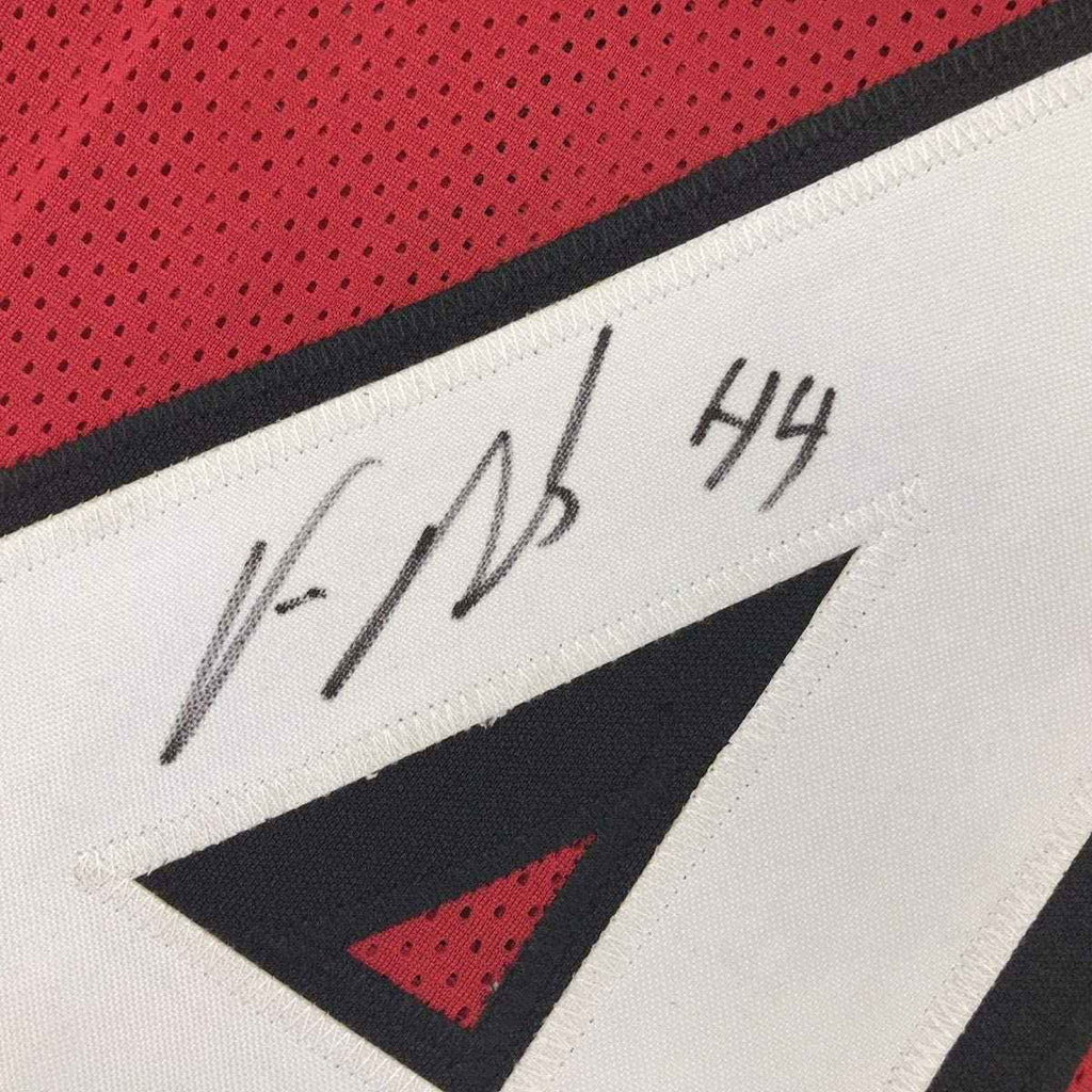 Framed Autographed/Signed Vic Beasley Jr. 35x39 Atlanta Red Football Jersey JSA COA