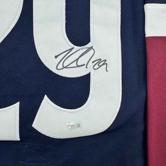 Framed Autographed/Signed Nathan MacKinnon 35x39 Colorado Avalanche Authentic Blue Hockey Jersey Fanatics COA
