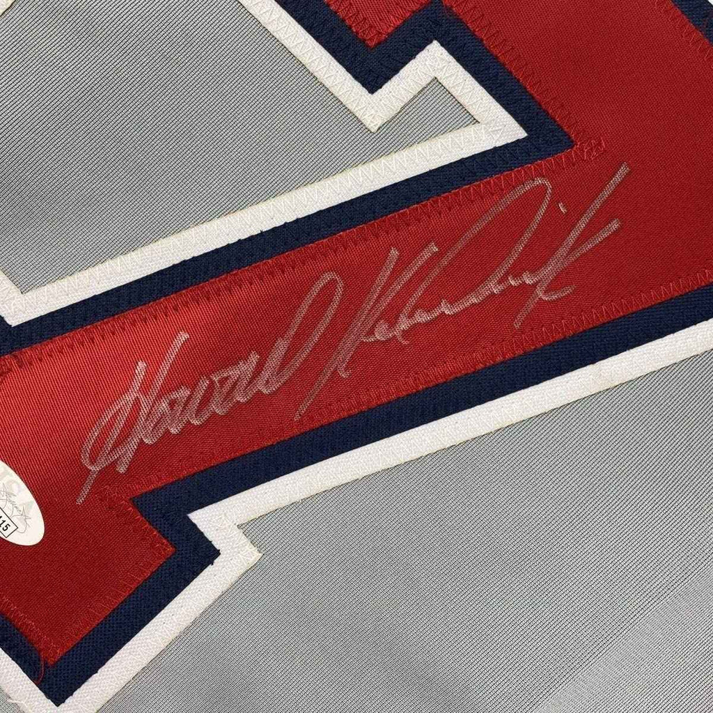 Framed Autographed/Signed Howie Kendrick 35x39 Washington Grey Baseball Jersey JSA COA