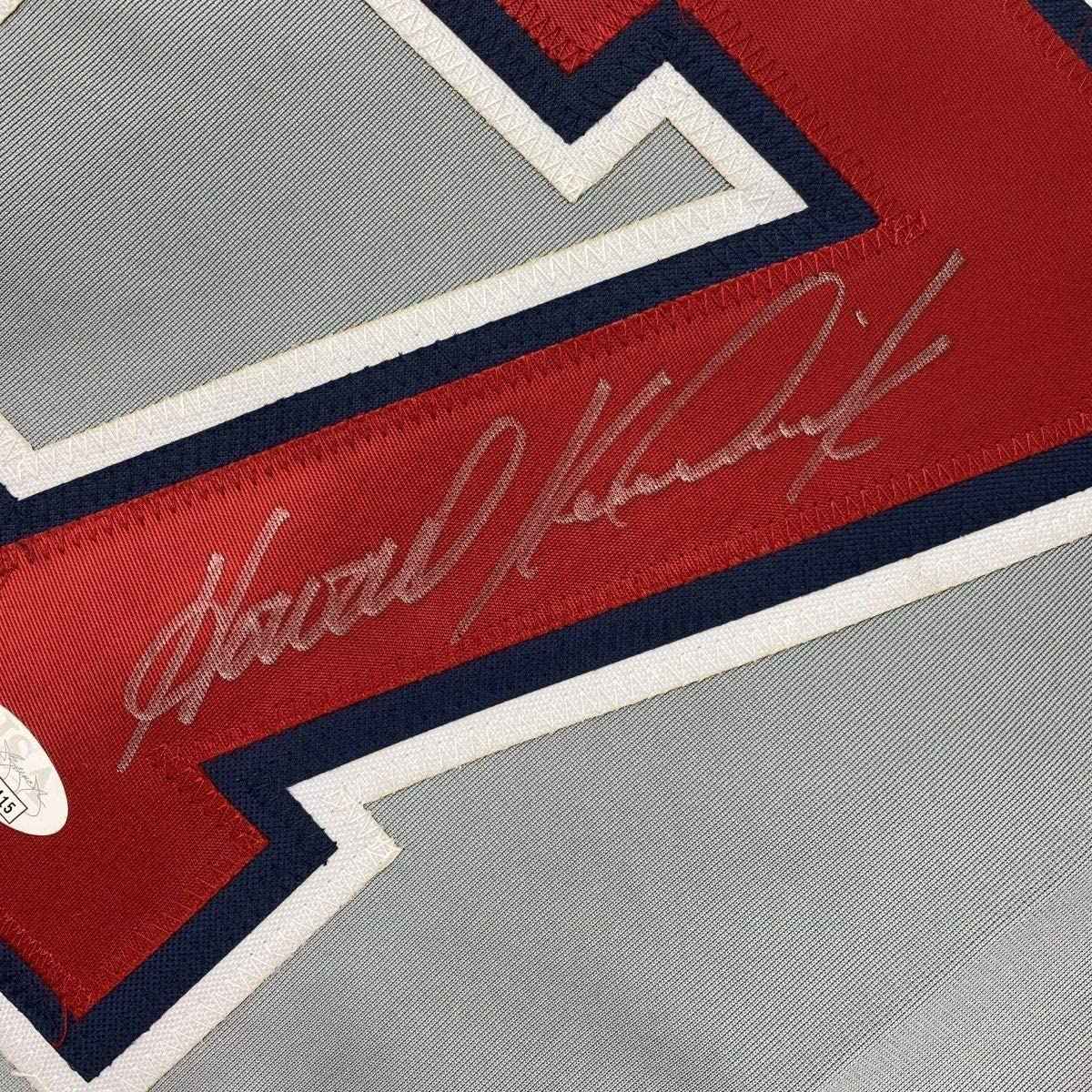 Framed Autographed/Signed Howie Kendrick 35x39 Washington Grey Baseball Jersey JSA COA