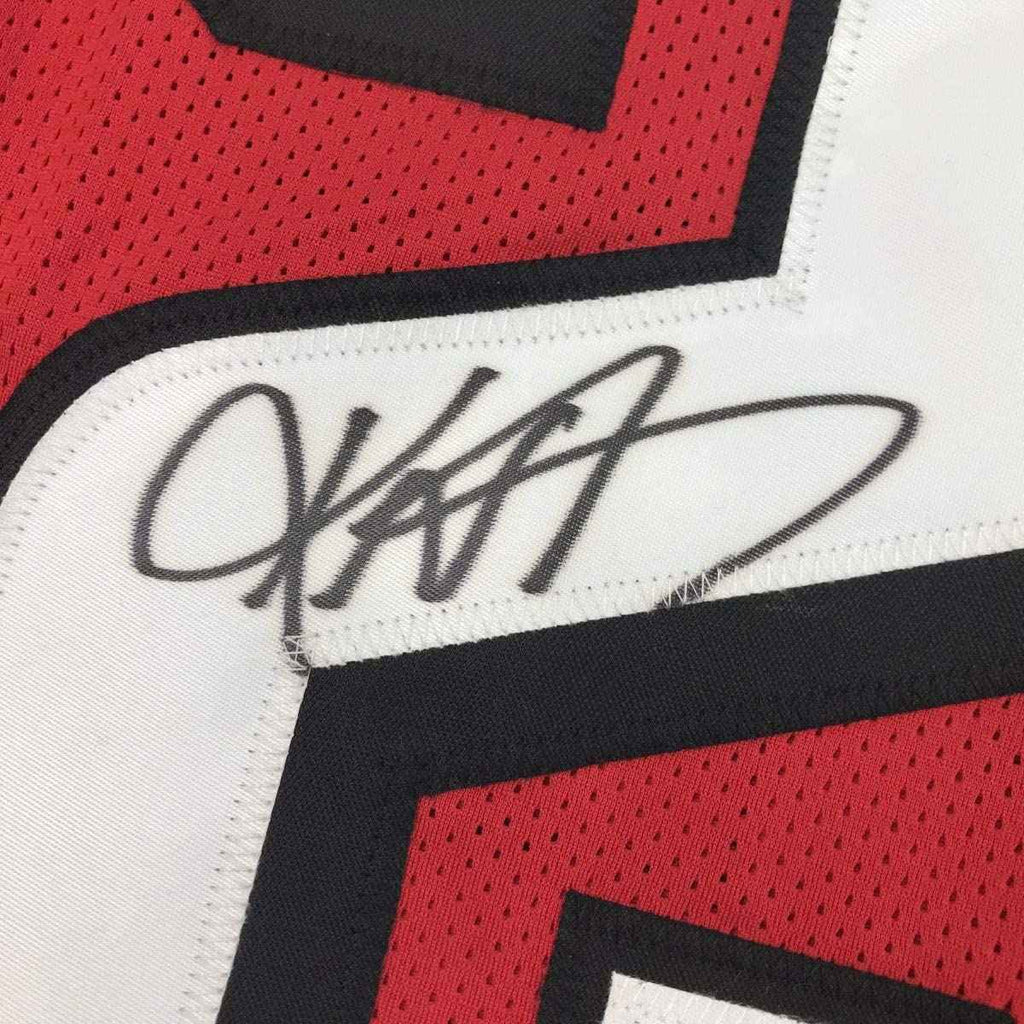 Framed Autographed/Signed Keanu Neal 35x39 Atlanta Red Football Jersey JSA COA