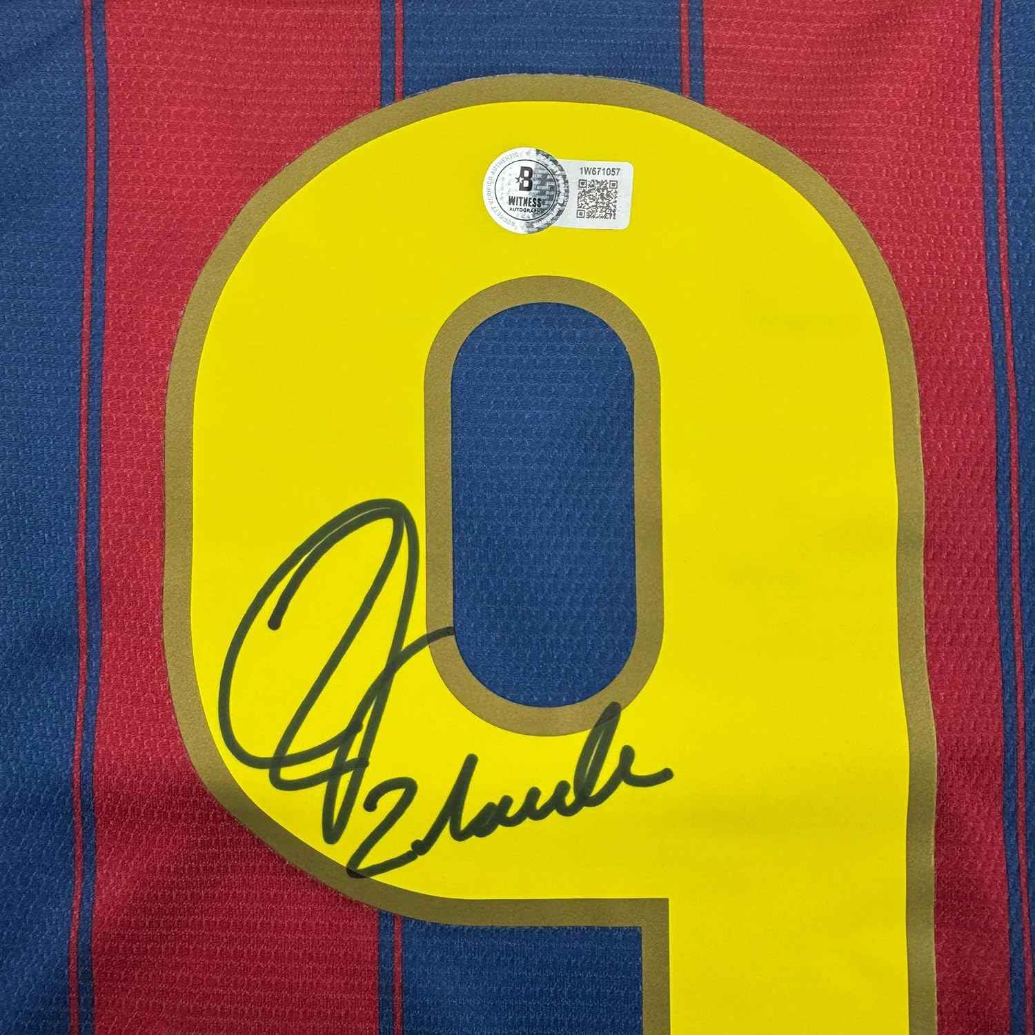 Framed Autographed/Signed Zlatan Ibrahimovic 35x39 FC Barcelona Soccer Jersey Beckett BAS COA