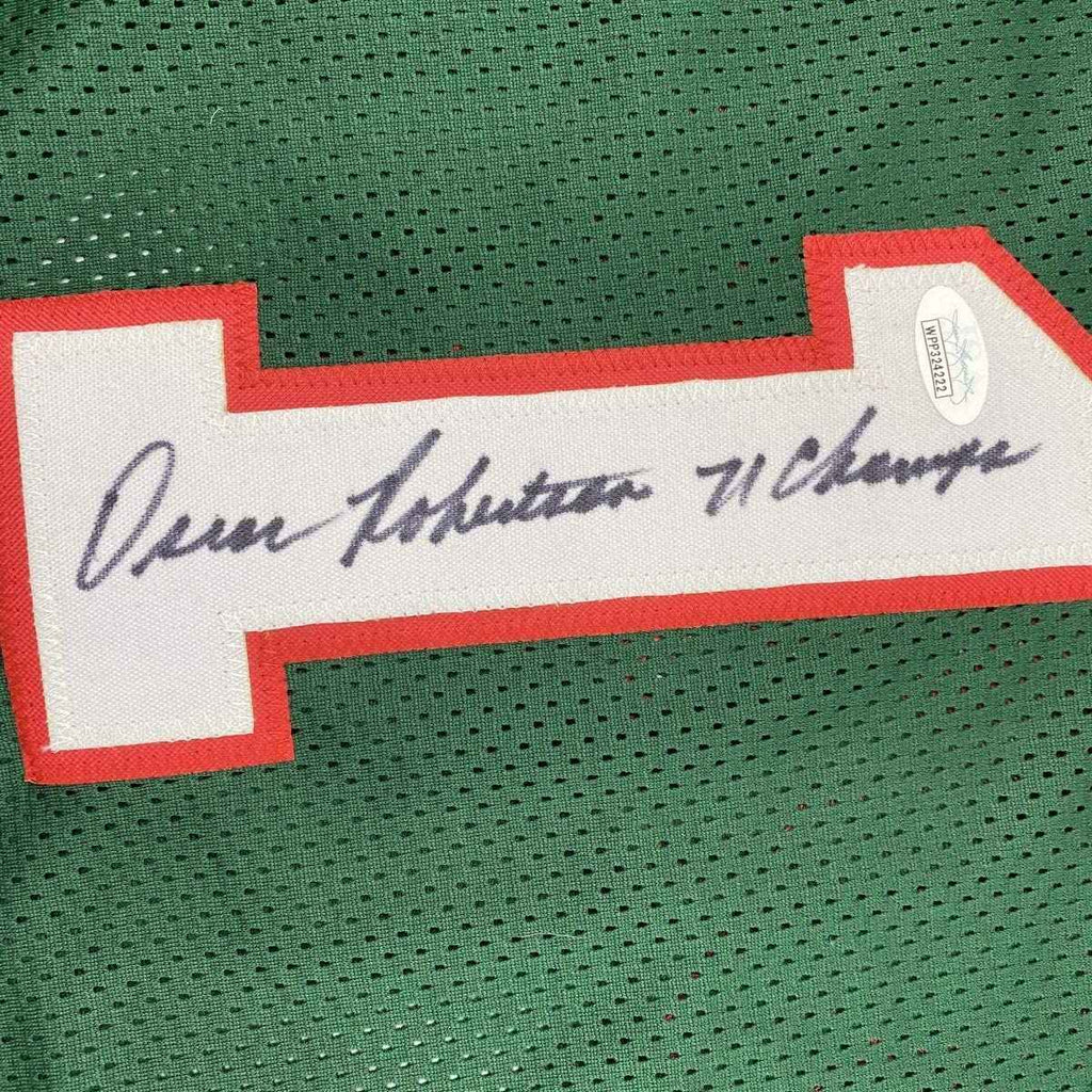 Autographed/Signed Oscar Robertson 71 Champs Milwaukee Green Basketball Jersey JSA COA