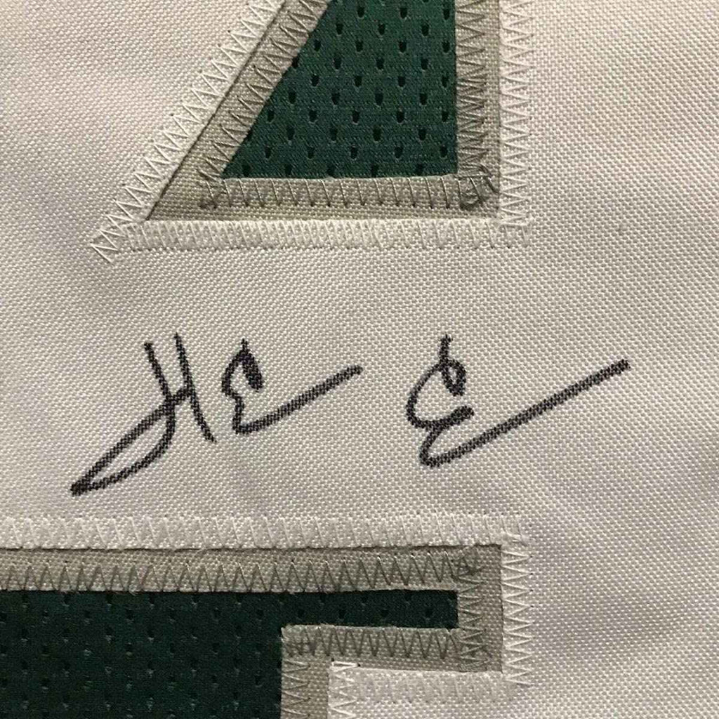 Framed Autographed/Signed Herman Herm Edwards 35x39 Philadelphia Green Football Jersey JSA COA
