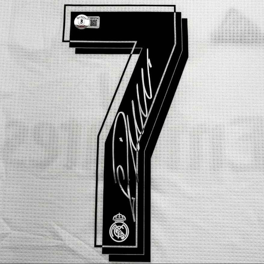 Framed Autographed/Signed Cristiano Ronaldo 35x39 Real Madrid White Soccer Jersey Beckett BAS COA