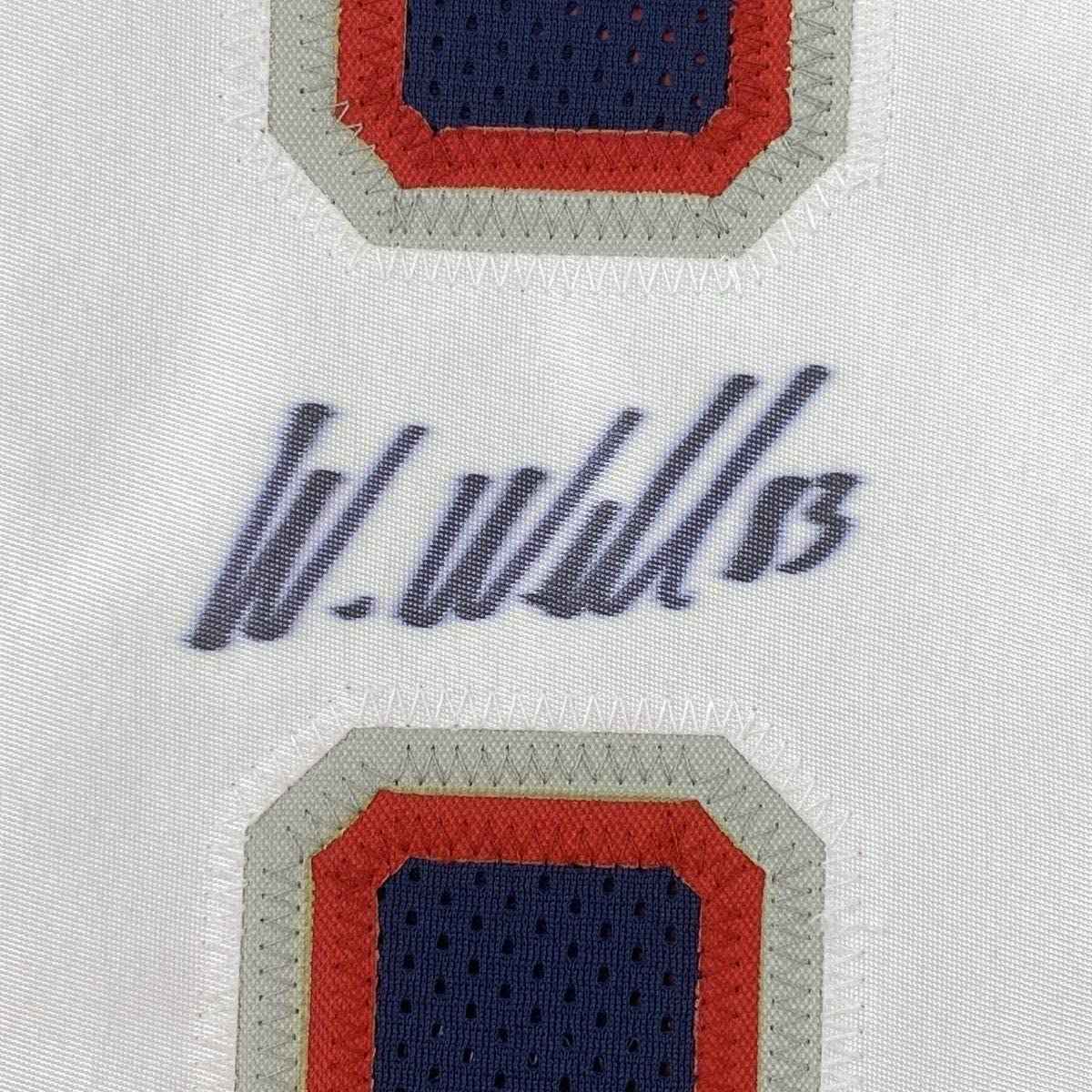 Framed Autographed/Signed Wes Welker 35x39 New England Blue Football Jersey JSA COA