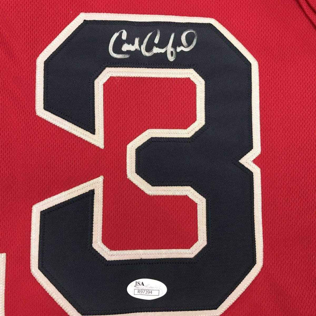 Autographed/Signed Carl Crawford Boston Red Baseball Jersey JSA COA Holo Only