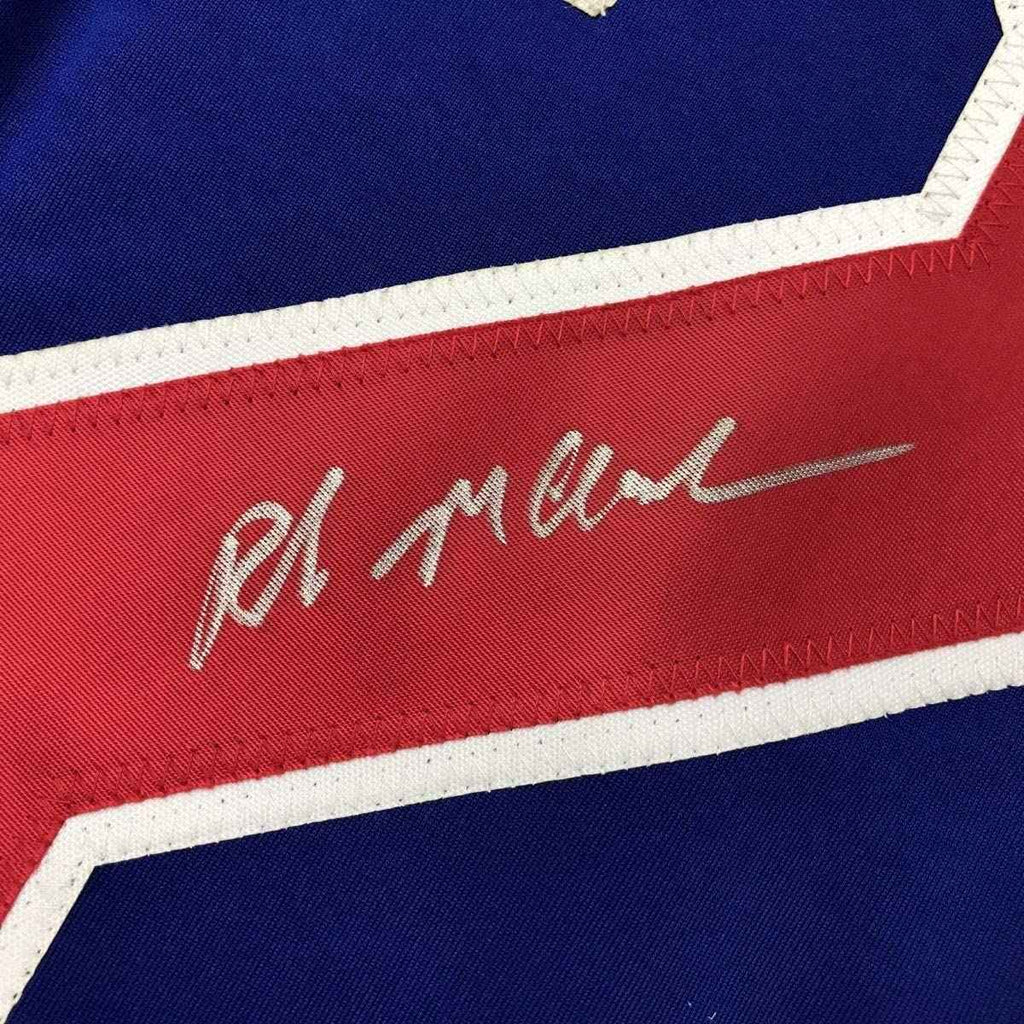 Framed Autographed/Signed Rob McClanahan 35x39 Blue Team USA Miracle On Ice 1980 Olympics Hockey Jersey JSA COA