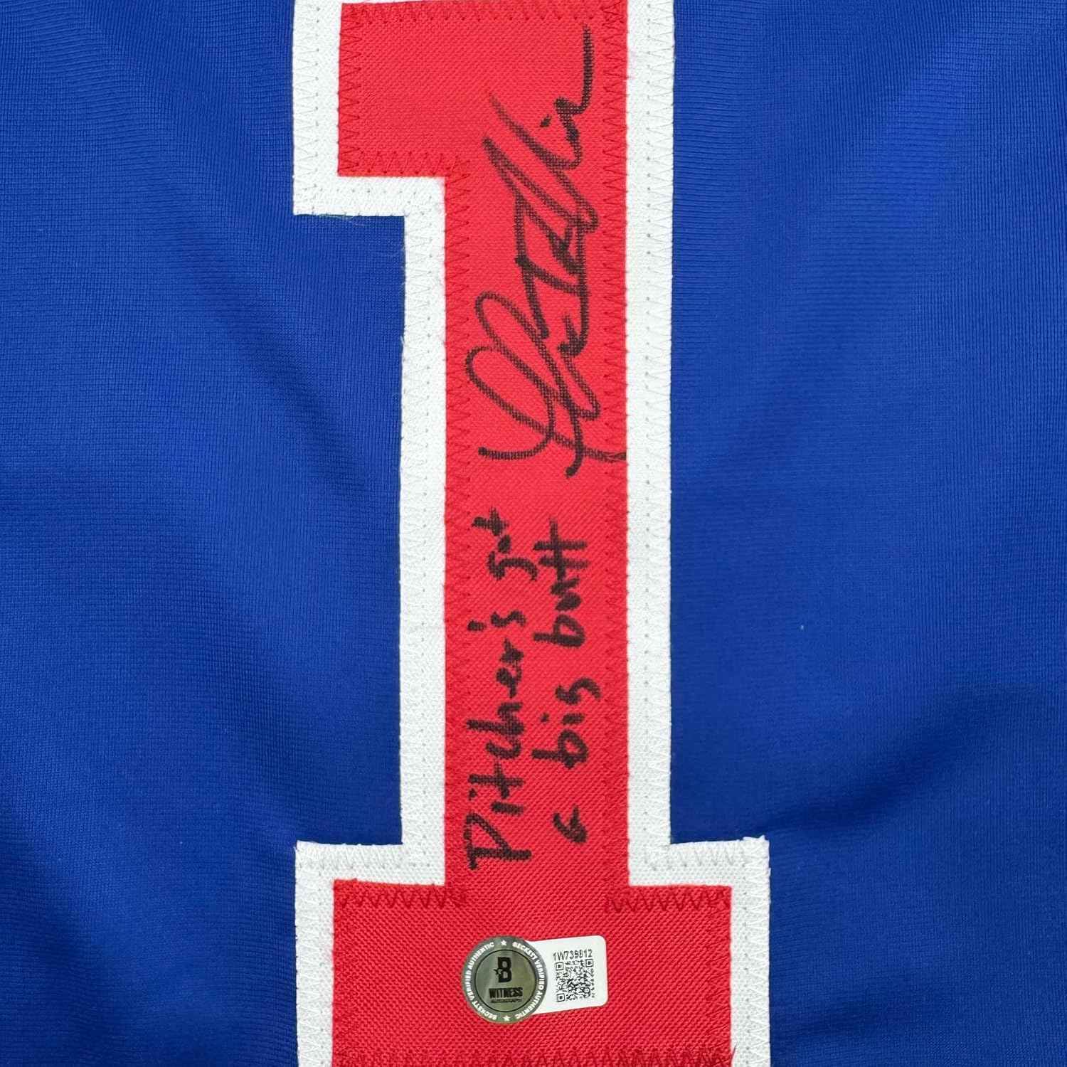Framed Autographed/Signed Thomas Ian Nicholas 35x39 Rookie Of The Year Chicago Blue Baseball Jersey Beckett BAS COA