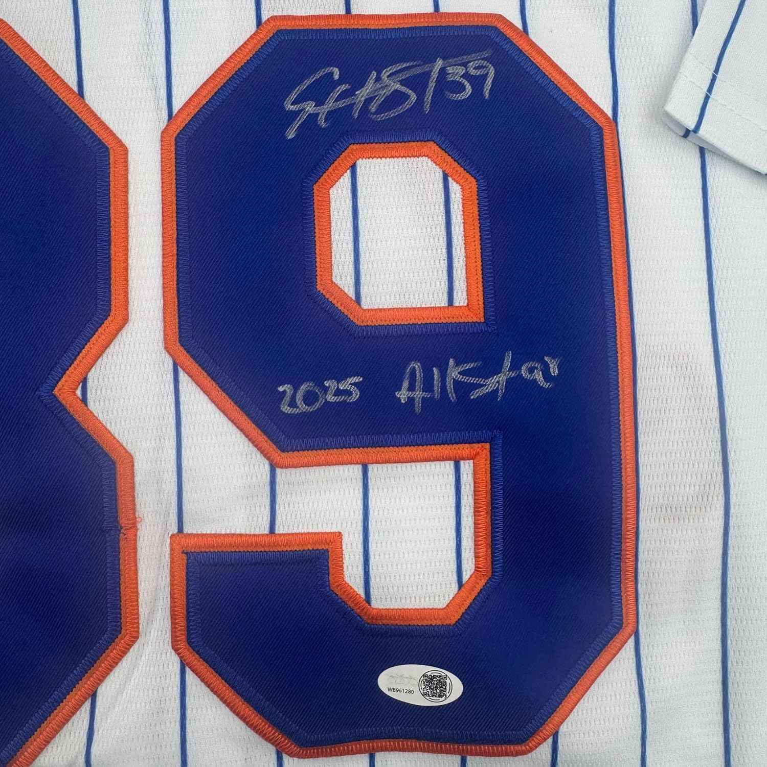 Framed Autographed/Signed Edwin Diaz "2025 All-Star" 35x39 New York Pinstripe Baseball Jersey JSA COA