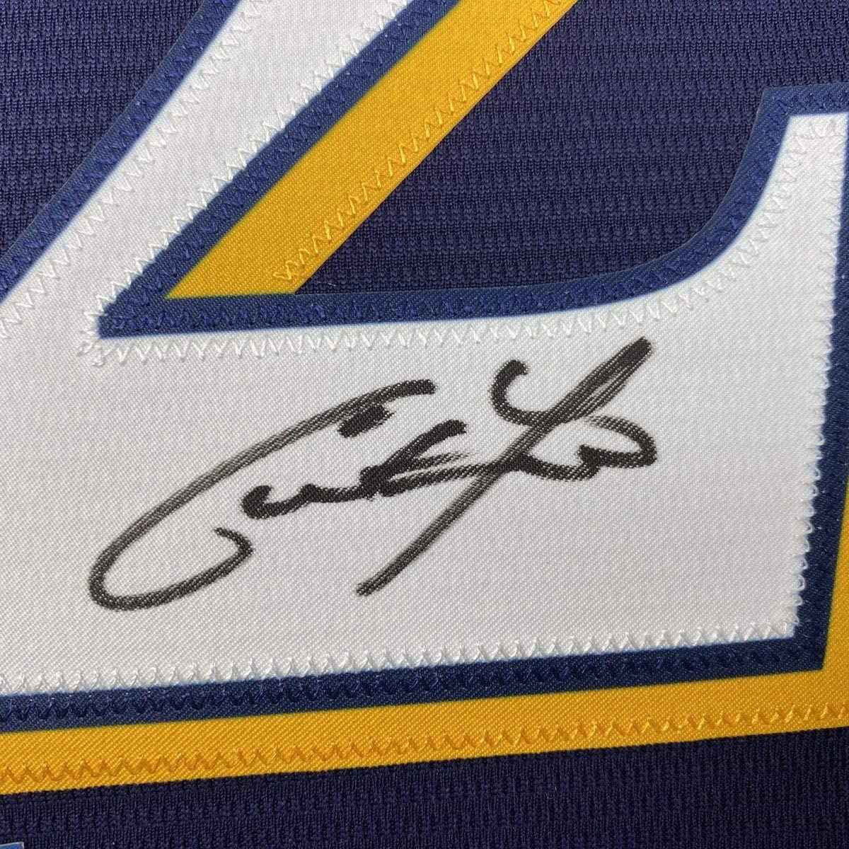Framed Autographed/Signed Christian Yelich 35x39 Milwaukee Blue Baseball Jersey Beckett BAS COA