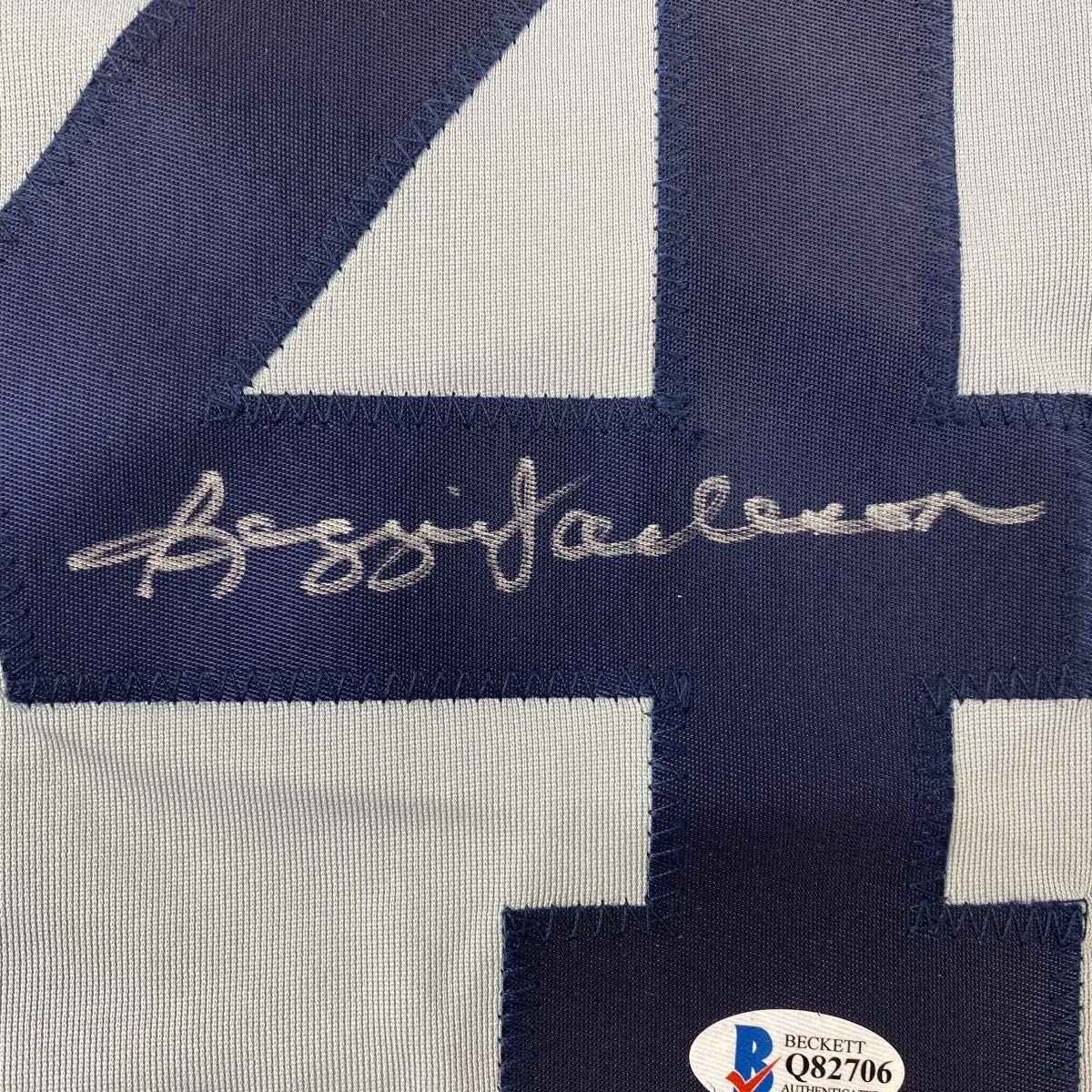 Autographed/Signed Reggie Jackson New York Grey Baseball Jersey Beckett BAS COA