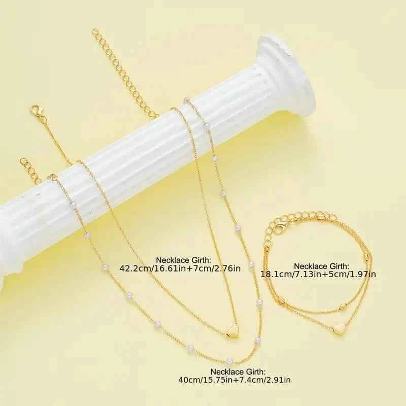 3pcs Heart Necklace & Bracelet Set for Women