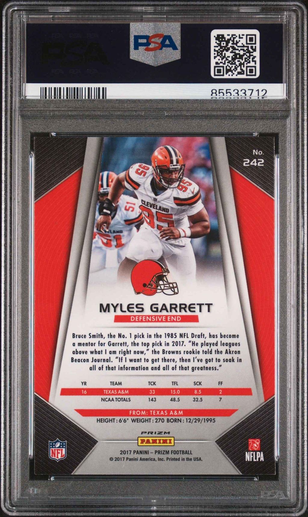 Graded 2017 Panini Prizm Myles Garrett #242 Rookie RC Football Card PSA 10 Gem Mint