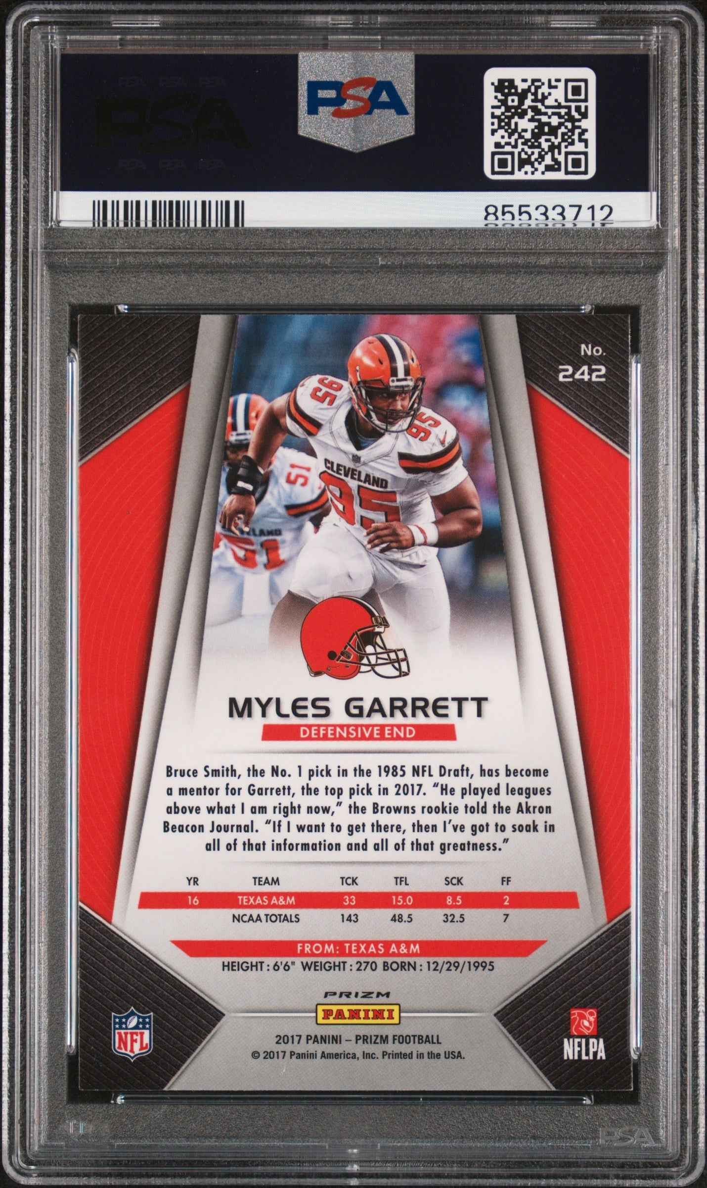 Graded 2017 Panini Prizm Myles Garrett #242 Rookie RC Football Card PSA 10 Gem Mint