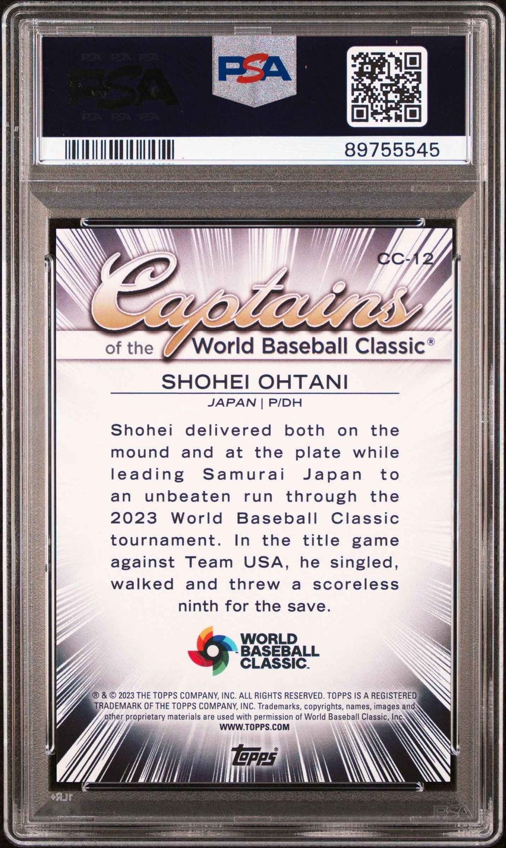 Graded 2023 Topps WBC Shohei Ohtani #CC12 Captains of the WBC Baseball Card PSA 10 Gem Mint