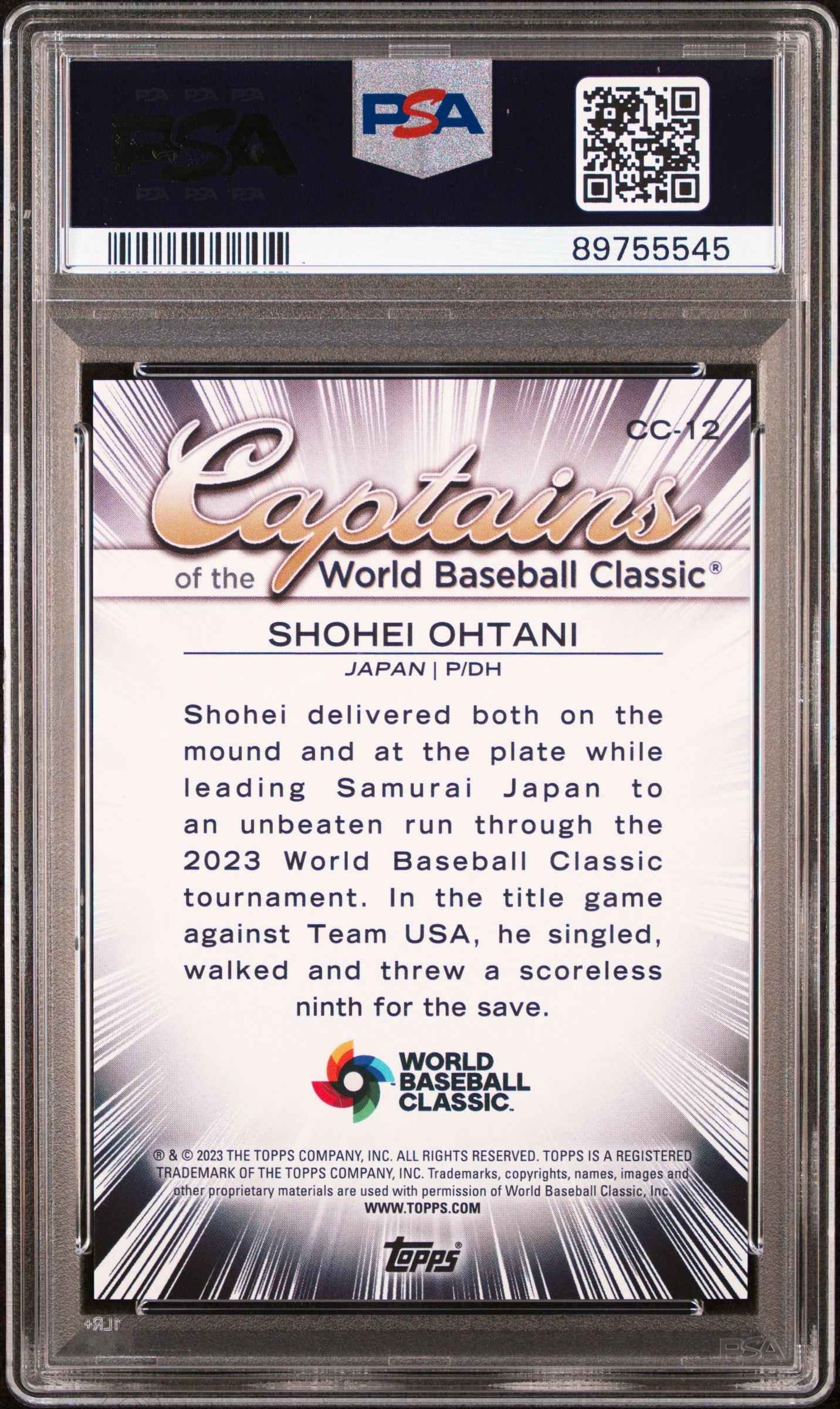 Graded 2023 Topps WBC Shohei Ohtani #CC12 Captains of the WBC Baseball Card PSA 10 Gem Mint