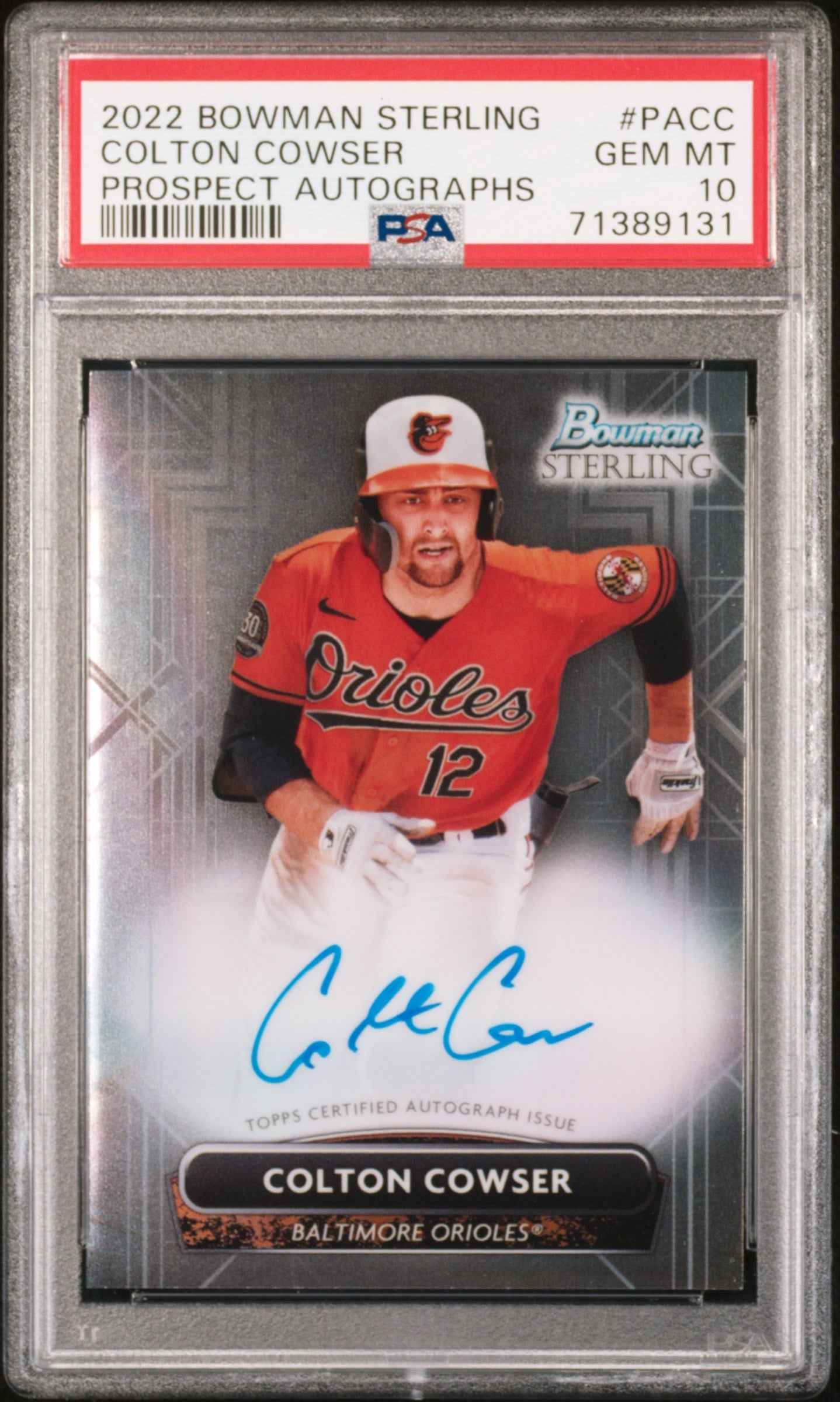Graded 2022 Topps Bowman Sterling Colton Cowser #PACC Prospect Autographs Rookie RC Baseball Card PSA 10 Gem Mint