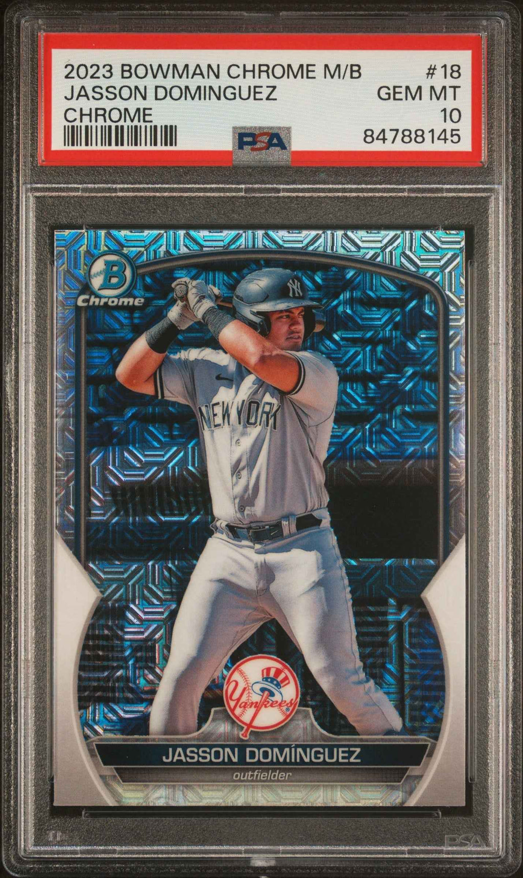 Graded 2023 Topps Bowman Chrome M/B Jasson Dominguez #18 Chrome Rookie RC Baseball Card PSA 10 Gem Mint