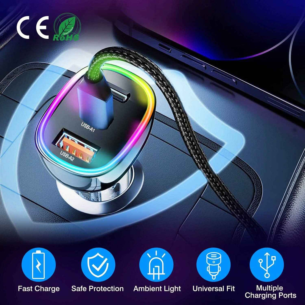 90W 3 Ports Fast Car Charger USB and Type C