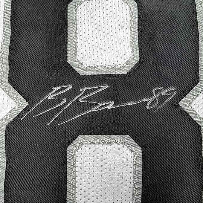 Framed Autographed/Signed Brock Bowers 35x39 Las Vegas Oakland White Football Jersey Beckett BAS COA