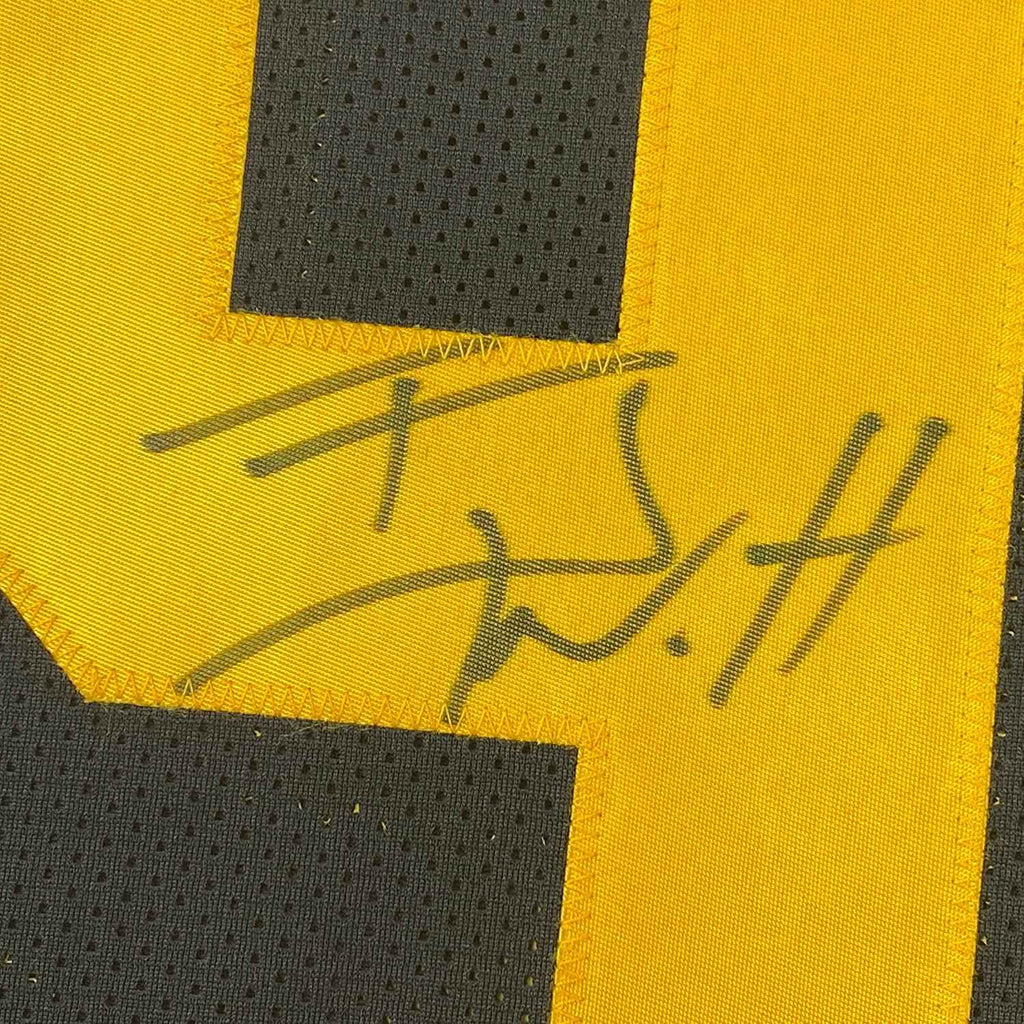 Framed Autographed/Signed TJ T.J. Watt 35x39 Pittsburgh Color Rush Football Jersey Beckett BAS COA