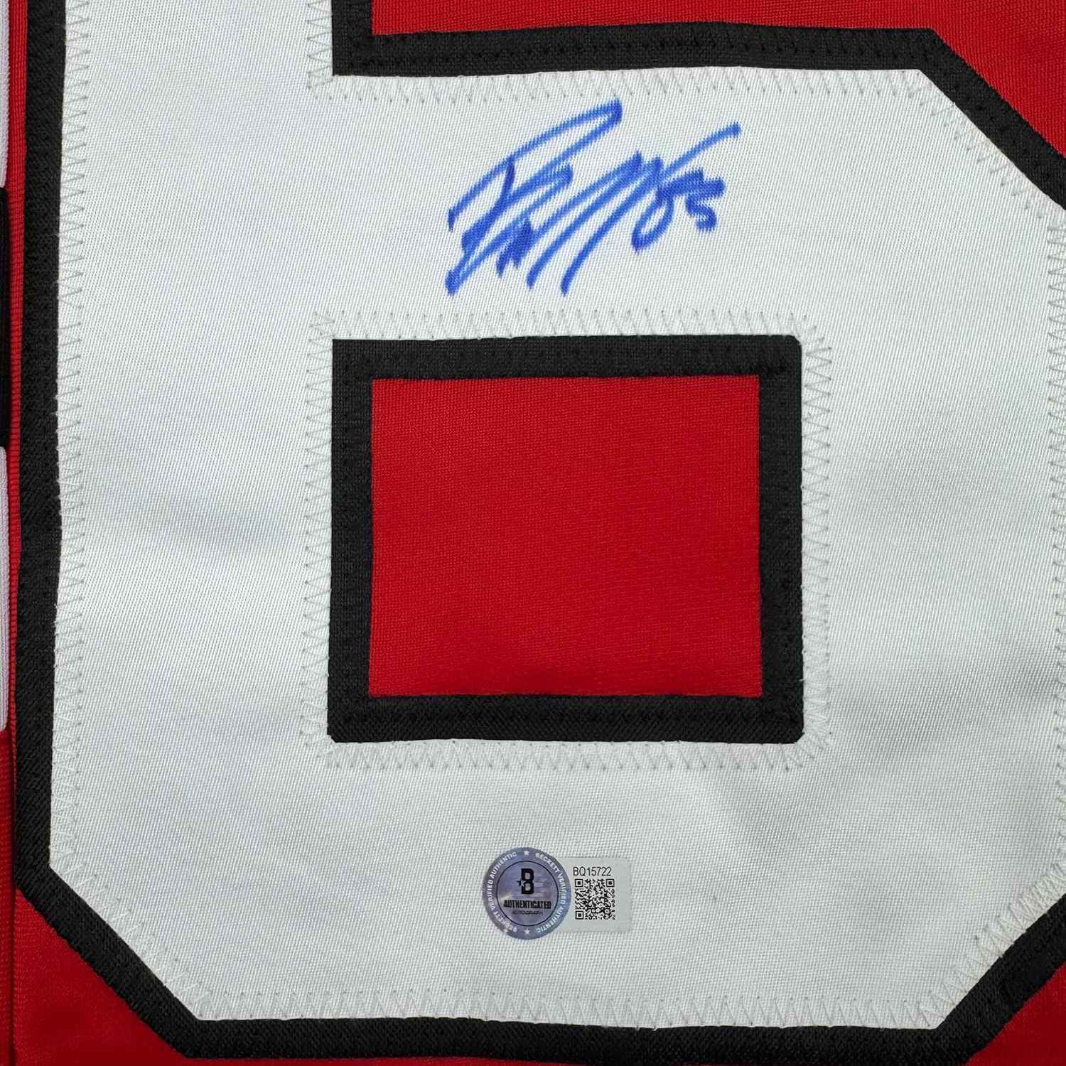 Framed Autographed/Signed Jesper Bratt 35x39 New Jersey Red Hockey Jersey Beckett BAS COA