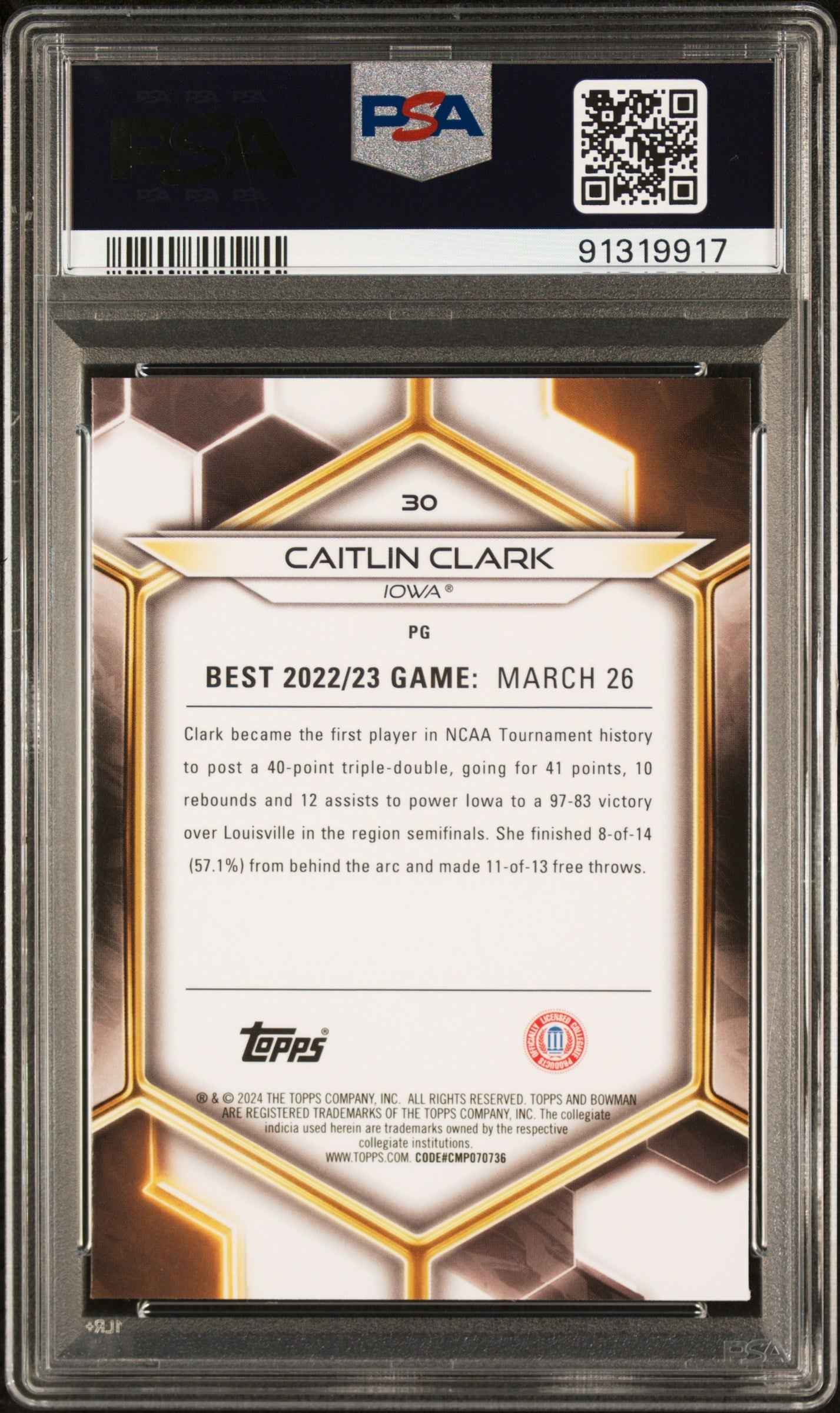 Graded 2023 Topps Bowman U Best Caitlin Clark #30 Rookie RC Basketball Card PSA 10 Gem Mint